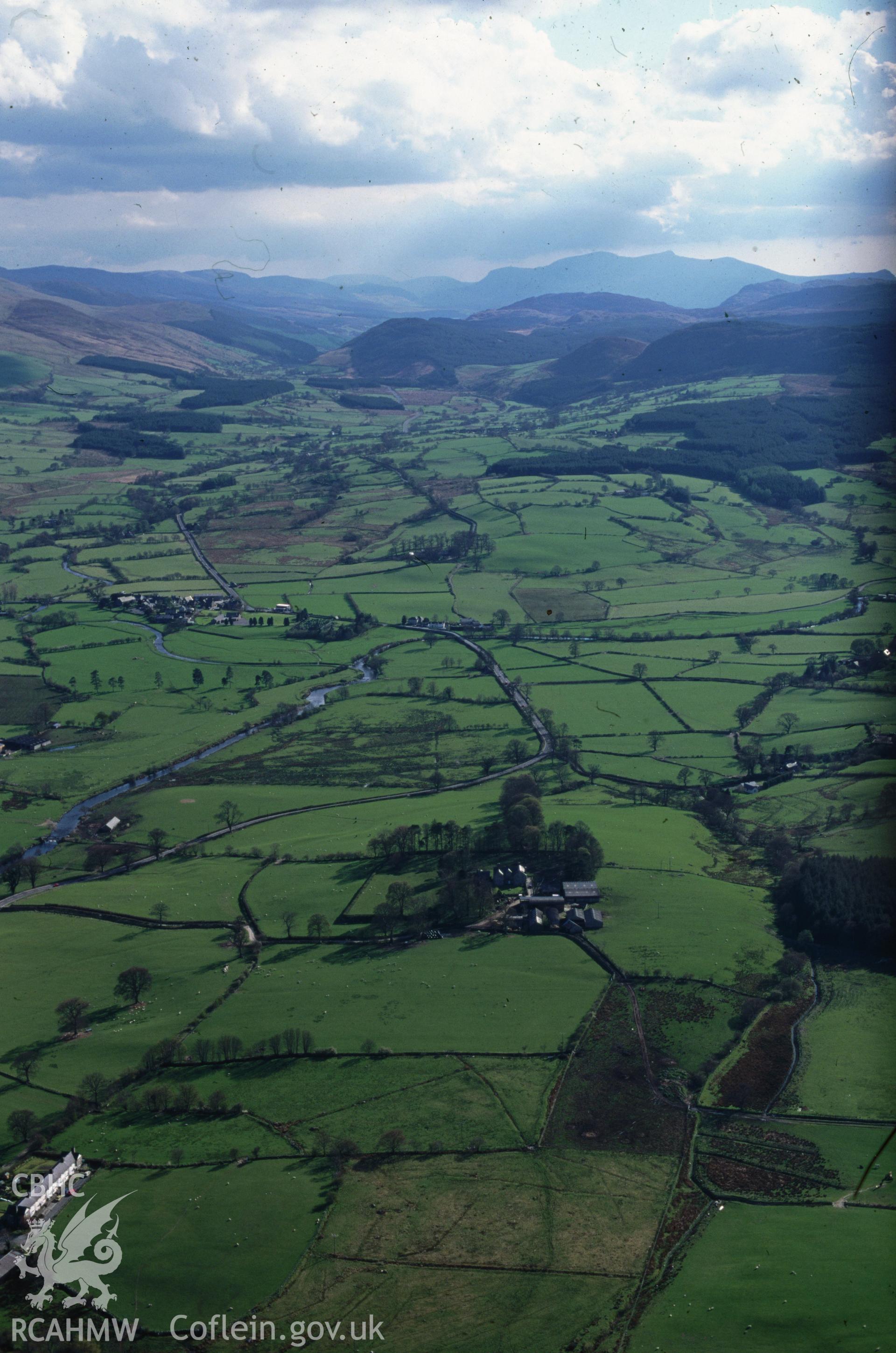 RCAHMW colour slide oblique aerial photograph of Caer Gai Roman Fort, Llanuwchllyn, taken by C.R.Musson on the 06/05/1996