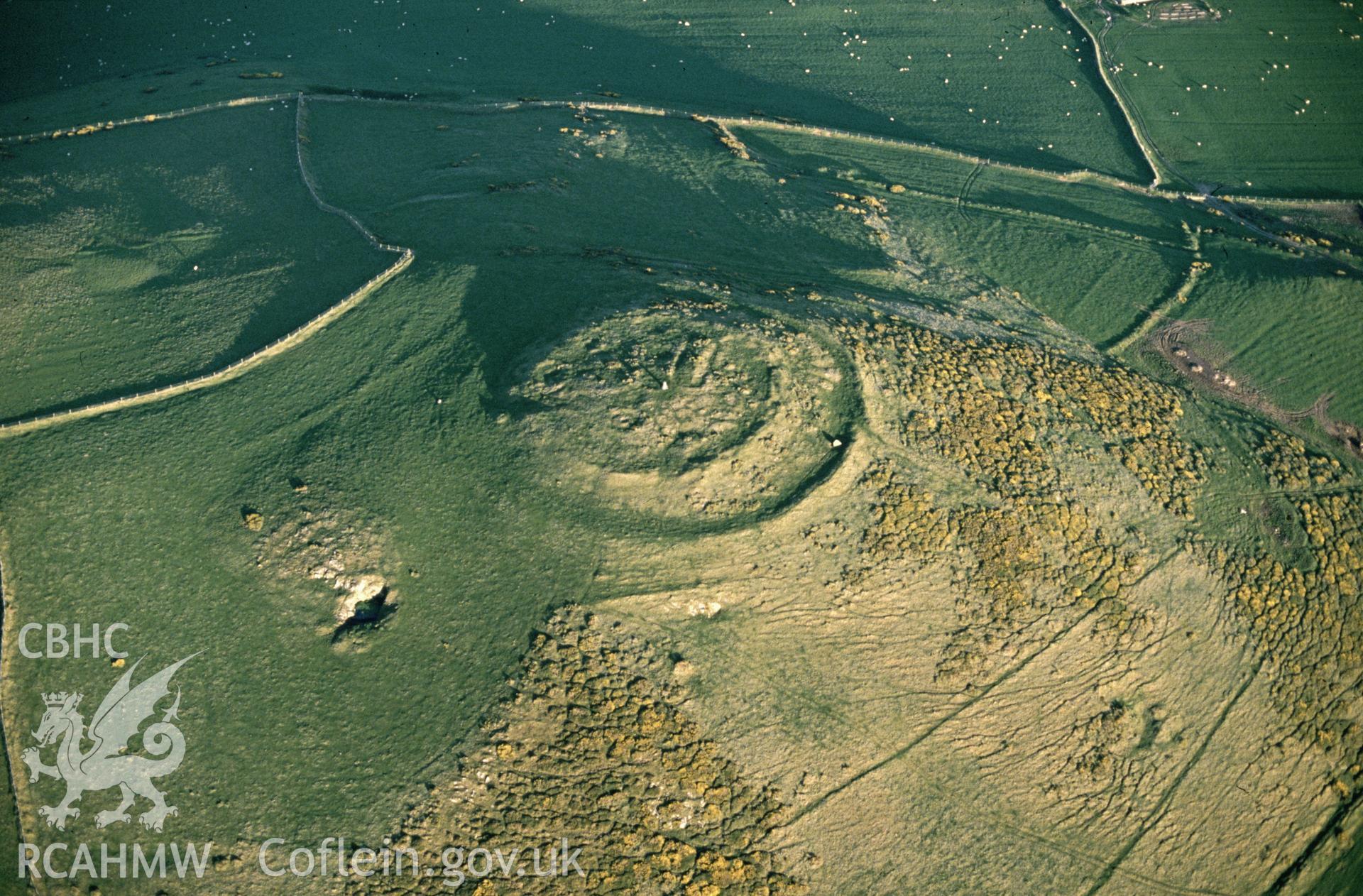 Slide of RCAHMW colour oblique aerial photograph of Castell Odo, taken by C.R. Musson, 9/5/1989.