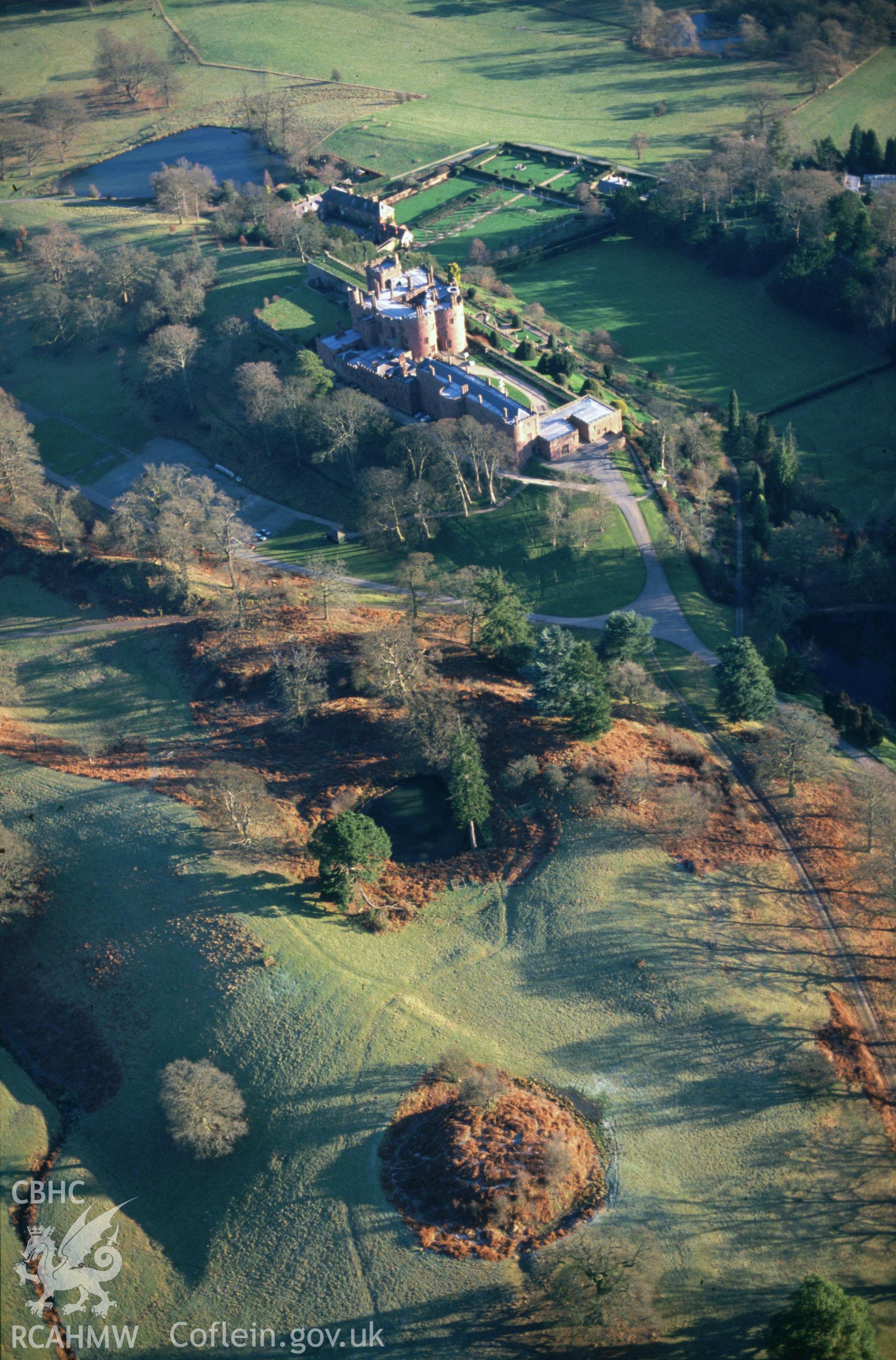 RCAHMW colour oblique aerial photograph of Lady's Mount, Powis Castle Park taken on 02/01/1995 by C.R. Musson