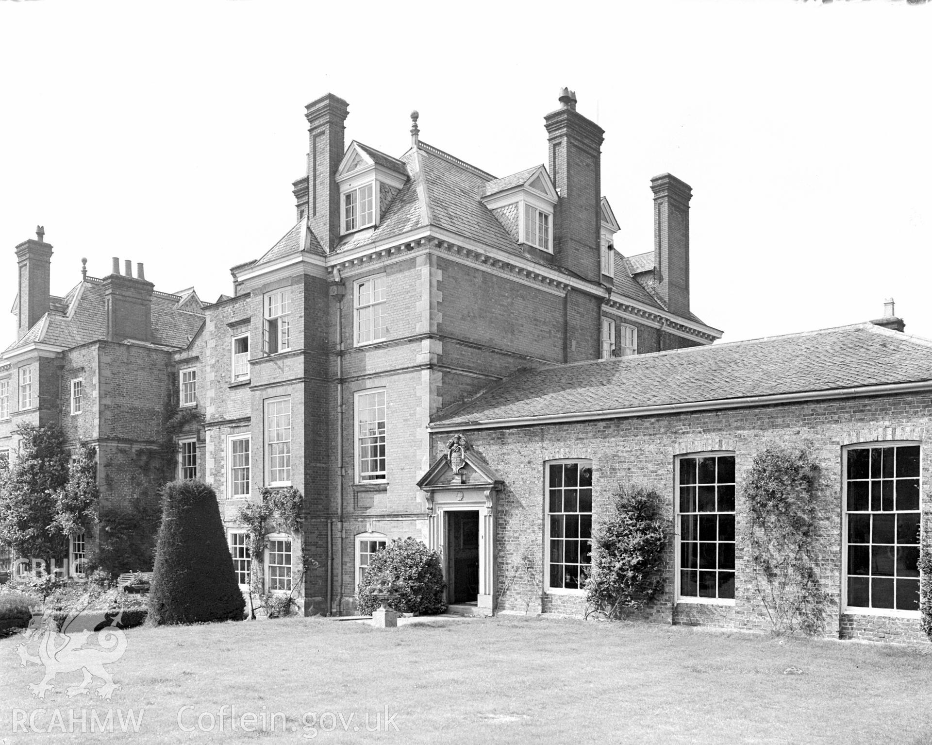 A view of Bodrhyddan Hall from the south, showing dormer windows on the main building