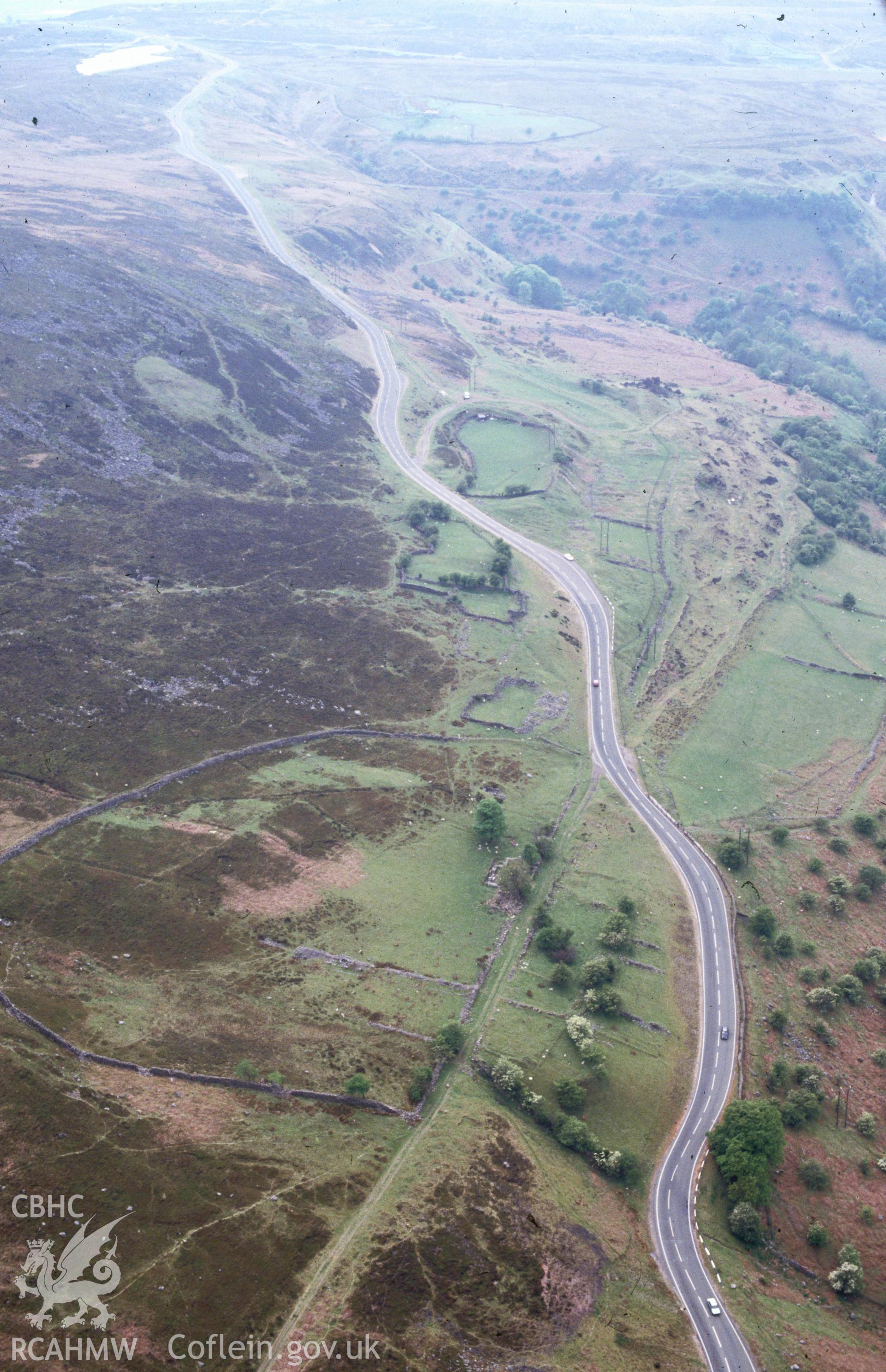 Slide of RCAHMW colour oblique aerial photograph of Garnddyrys Forge, Blorenge, Blaenavon, taken by C.R. Musson, 11/5/1990.