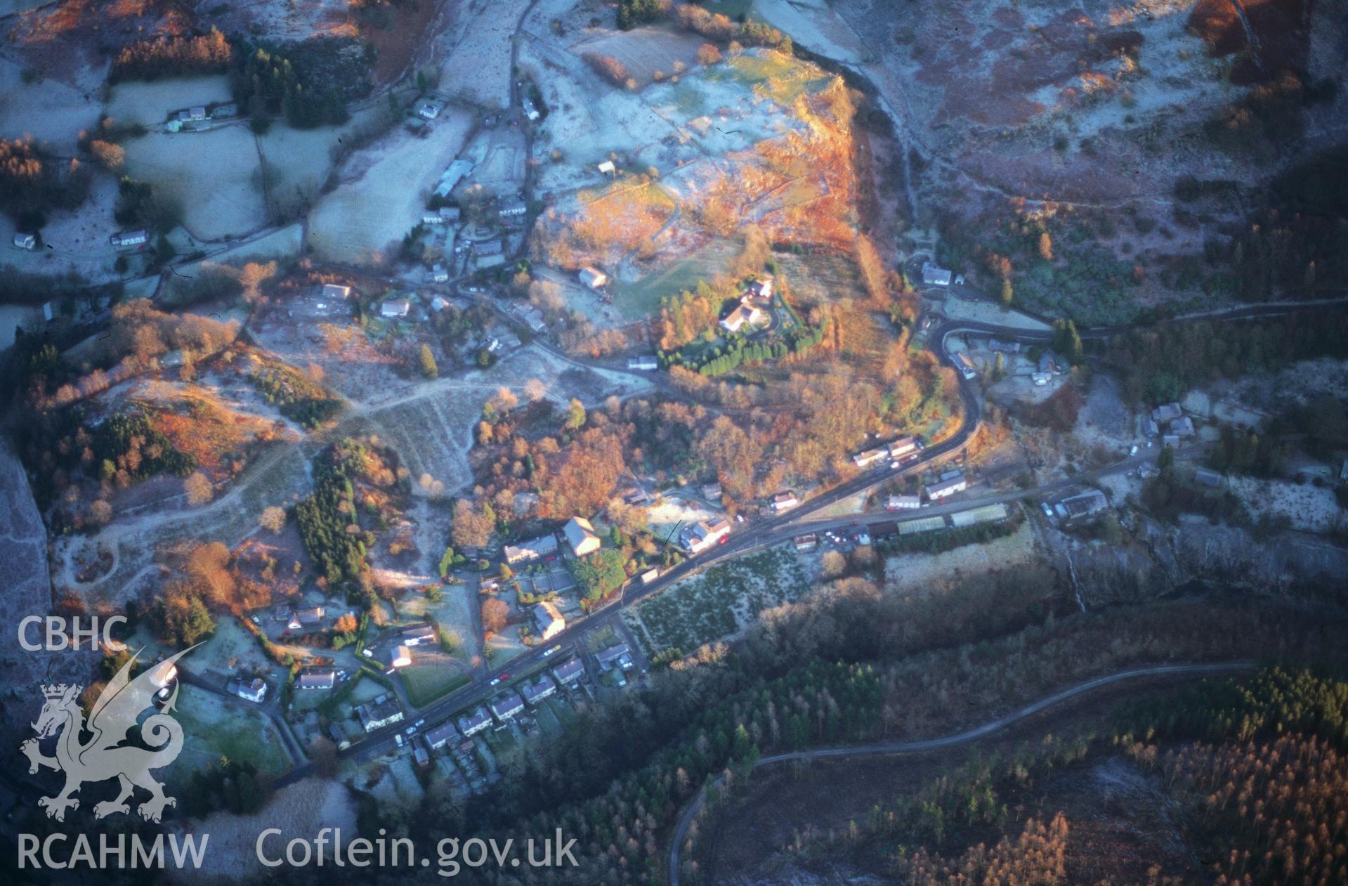 Slide of RCAHMW colour oblique aerial photograph of Pontrhydygroes, taken by T.G. Driver, 11/1/1999.