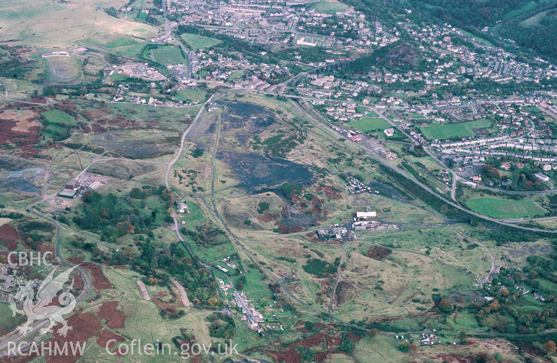 Slide of RCAHMW colour oblique aerial photograph of British Ironworks, Abersychan, taken by C.R. Musson, 21/10/1992.