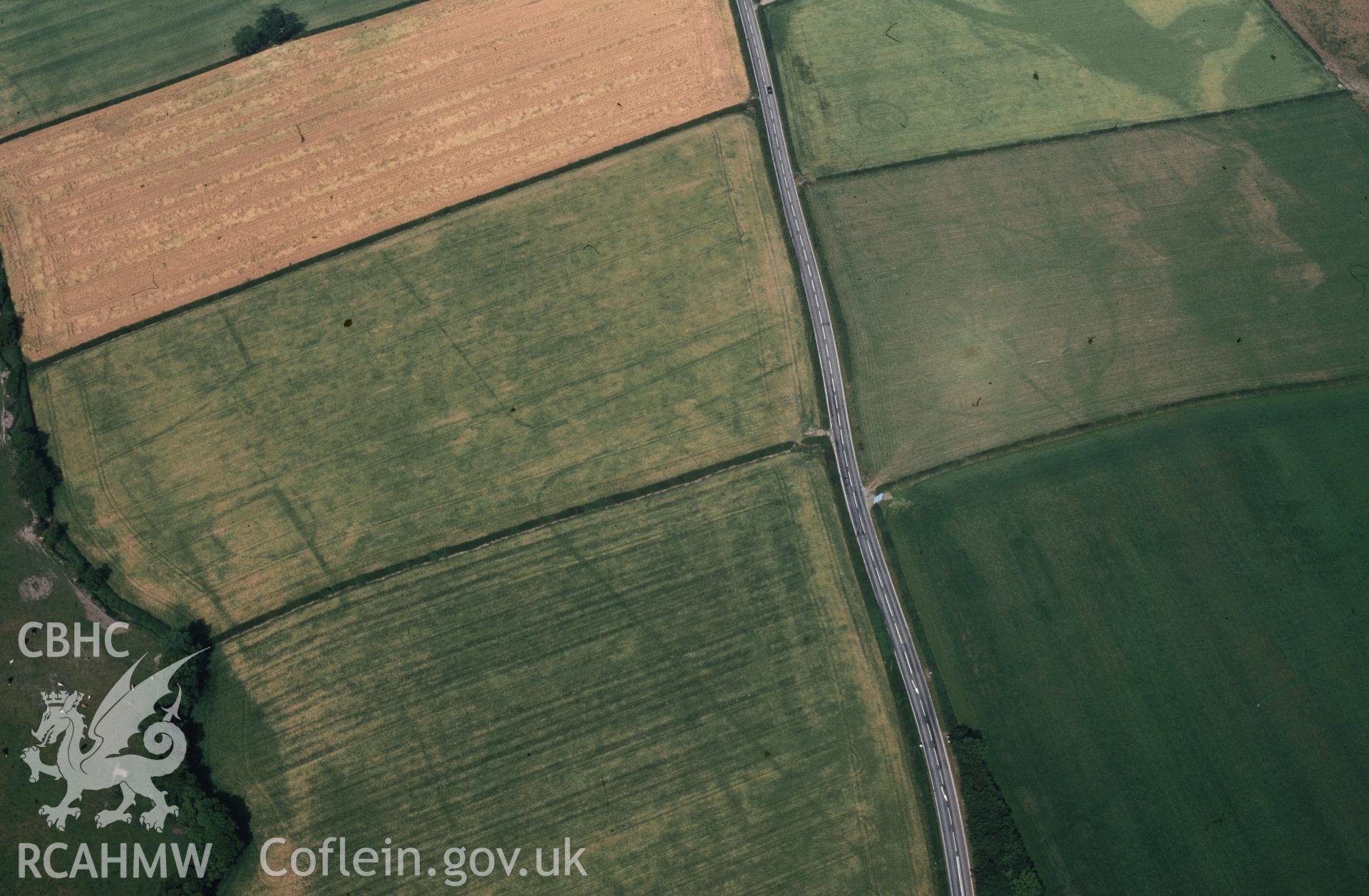 Slide of RCAHMW colour oblique aerial photograph of Walton Roman Marching Camps, taken by C.R. Musson, 22/7/1996.