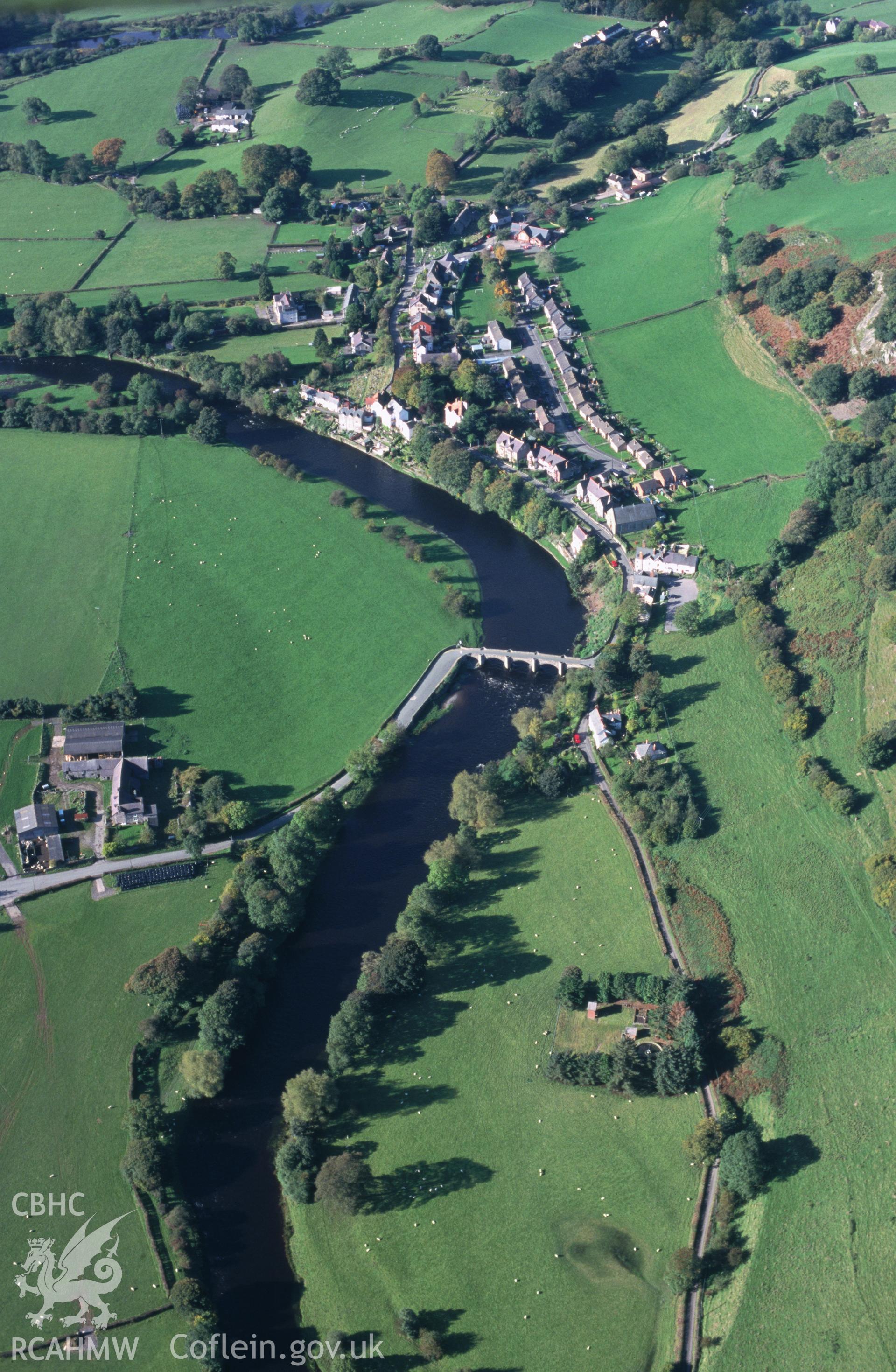 Slide of RCAHMW colour oblique aerial photograph of Carrog, taken by T.G. Driver, 17/10/2000.