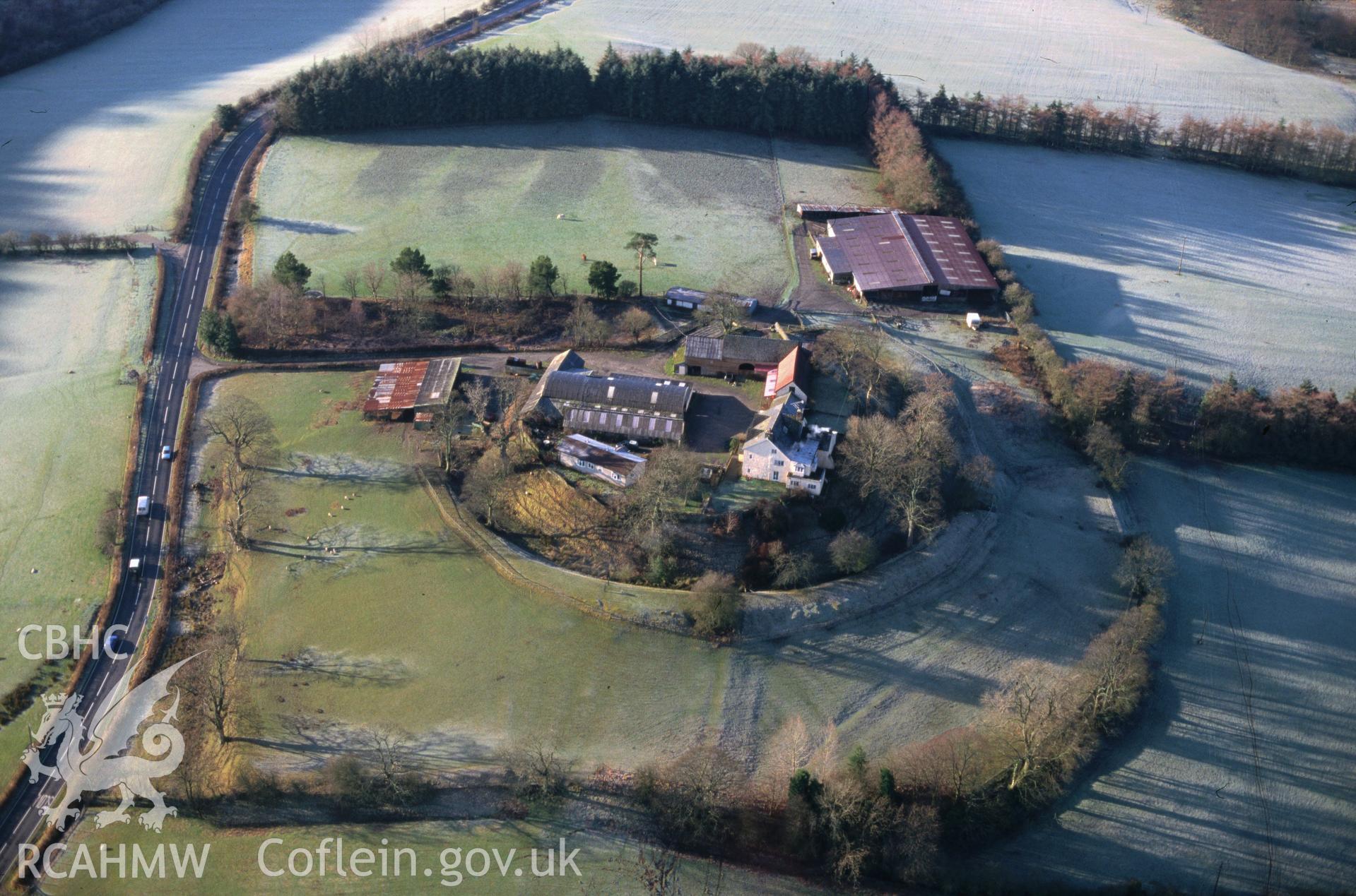 Slide of RCAHMW colour oblique aerial photograph of Colwyn Castle, taken by C.R. Musson, 9/1/1999.