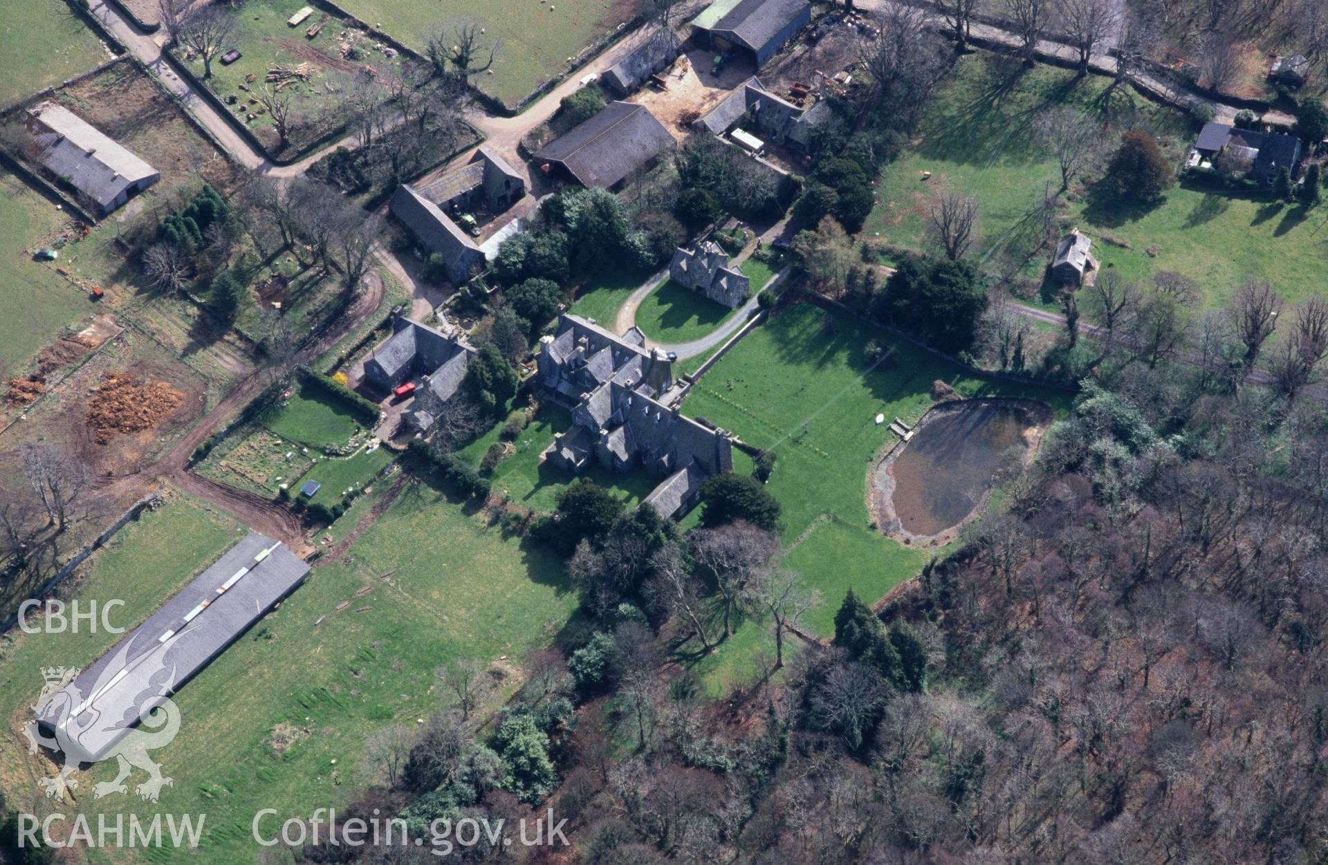 Slide of RCAHMW colour oblique aerial photograph of Cors Y Gedol, taken by C.R. Musson, 25/3/1993.