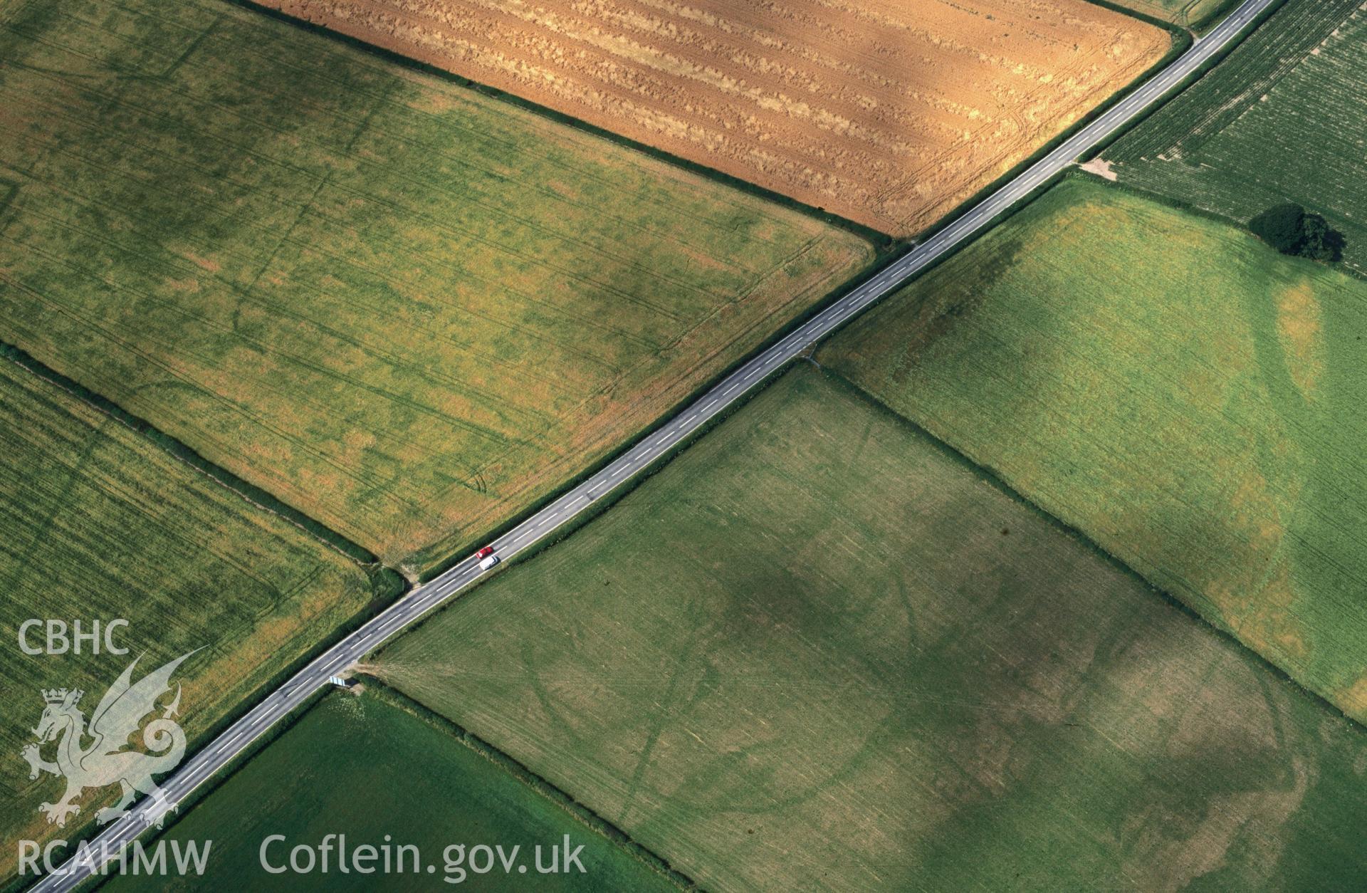 Slide of RCAHMW colour oblique aerial photograph of Walton Roman Marching Camps, taken by C.R. Musson, 24/7/1996.