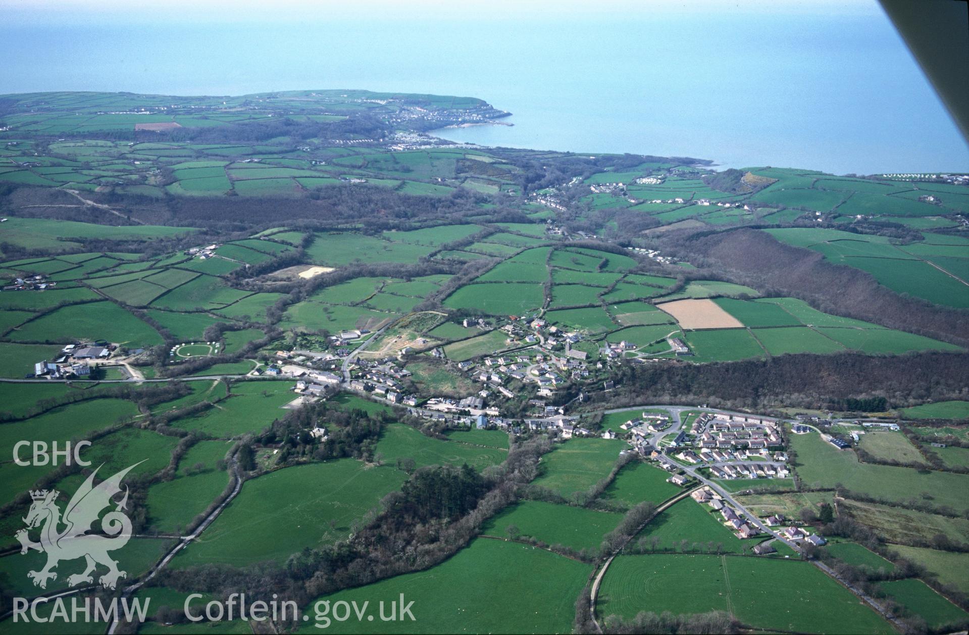 Slide of RCAHMW colour oblique aerial photograph of Llanarth, taken by T.G. Driver, 31/3/1998.