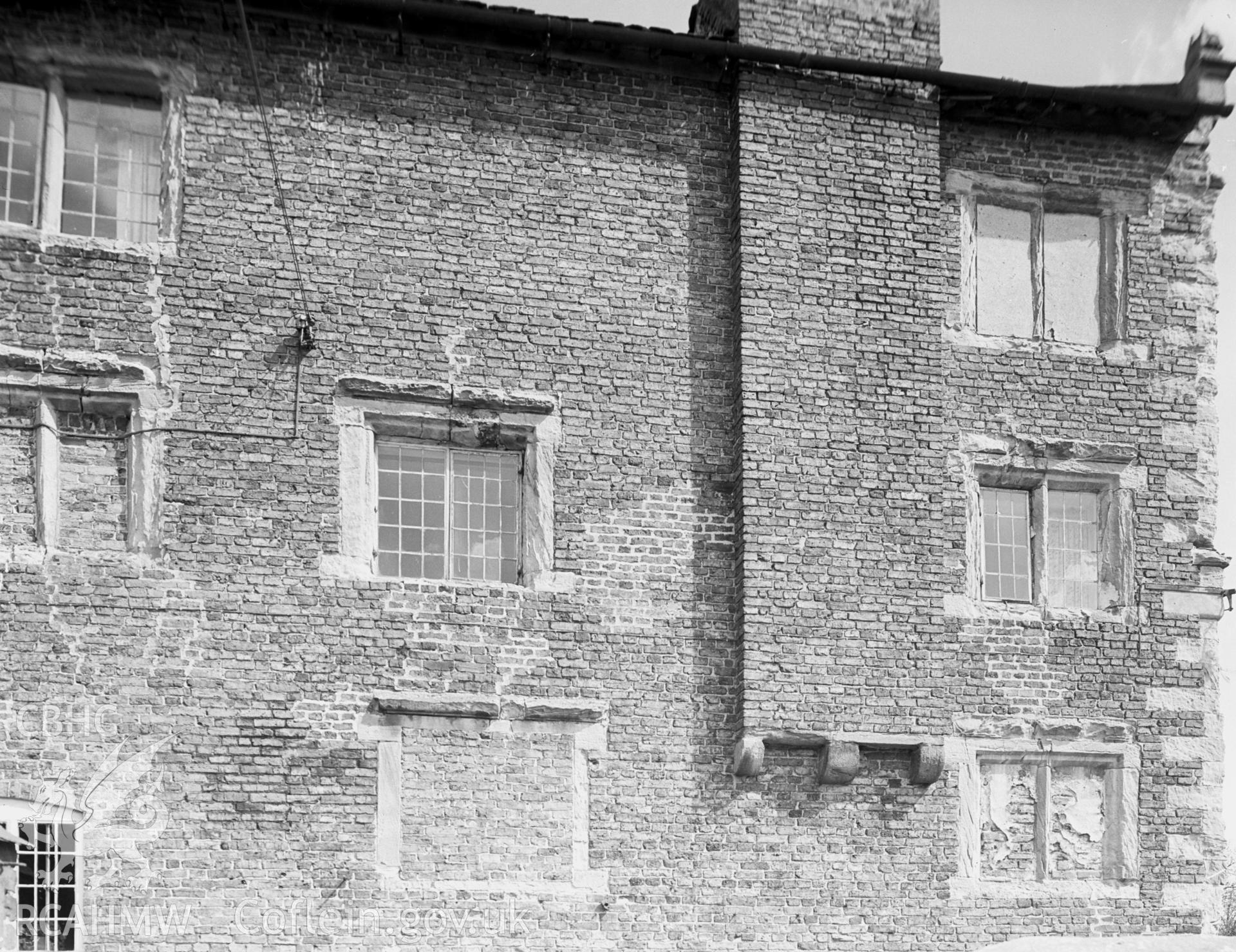 The south west elevation of Halghton Hall. Showing it is made of brick. .