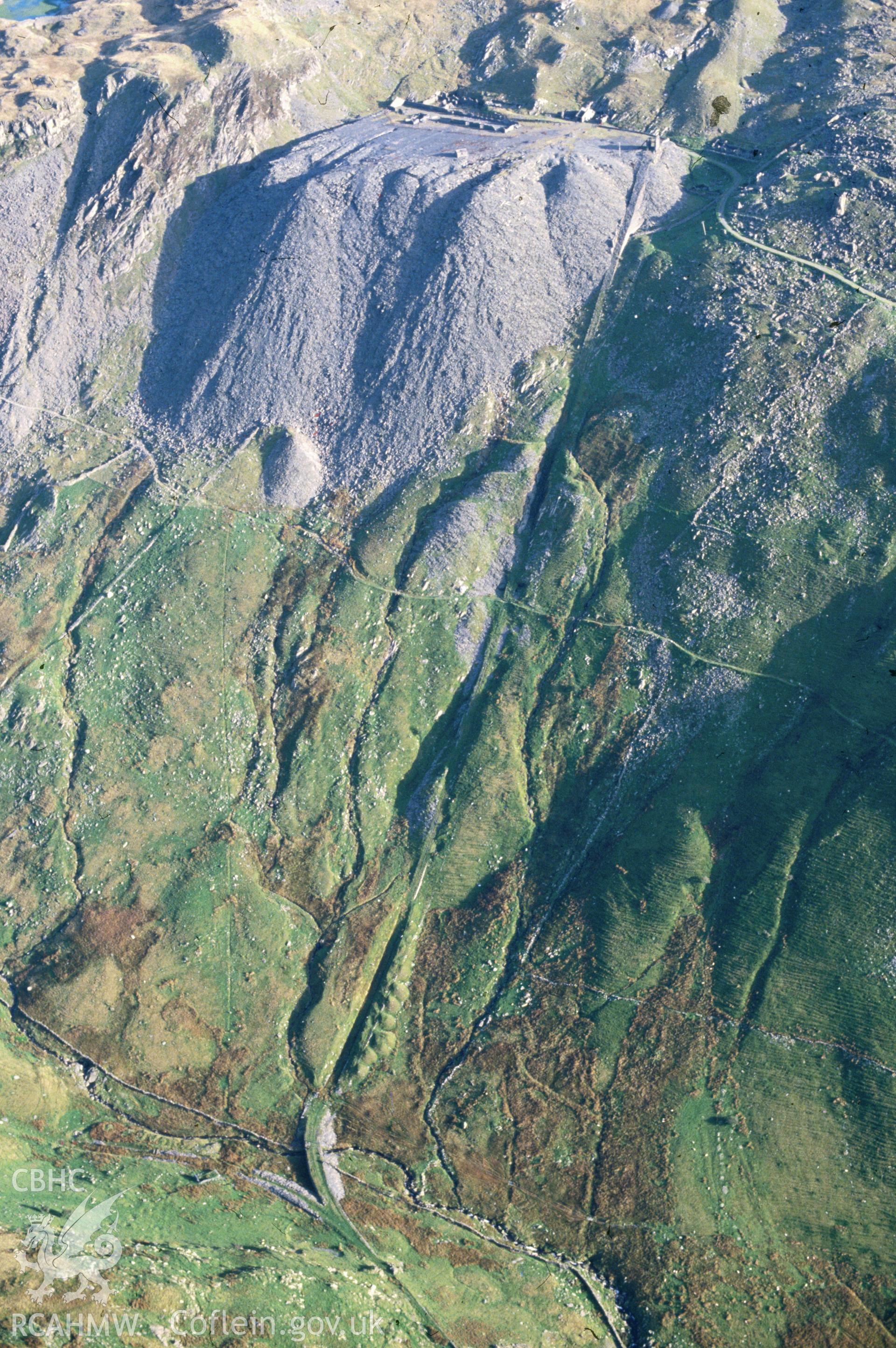 Slide of RCAHMW colour oblique aerial photograph of Croesor Tramway, taken by C.R. Musson, 9/10/1994.