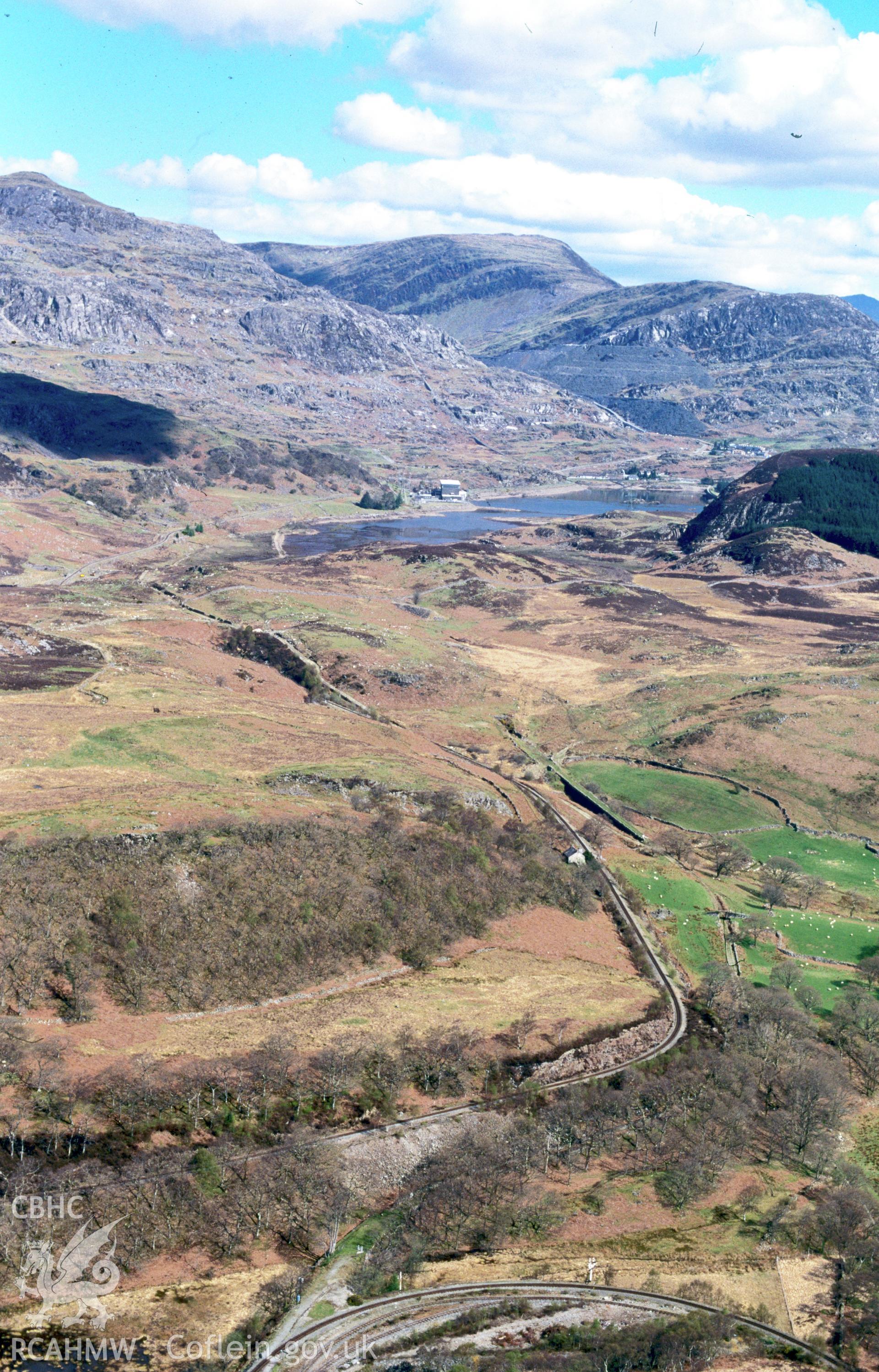 RCAHMW colour slide oblique aerial photograph of Dduallt Station, Ffestiniog, taken by C.R.Musson on the 05/05/1996