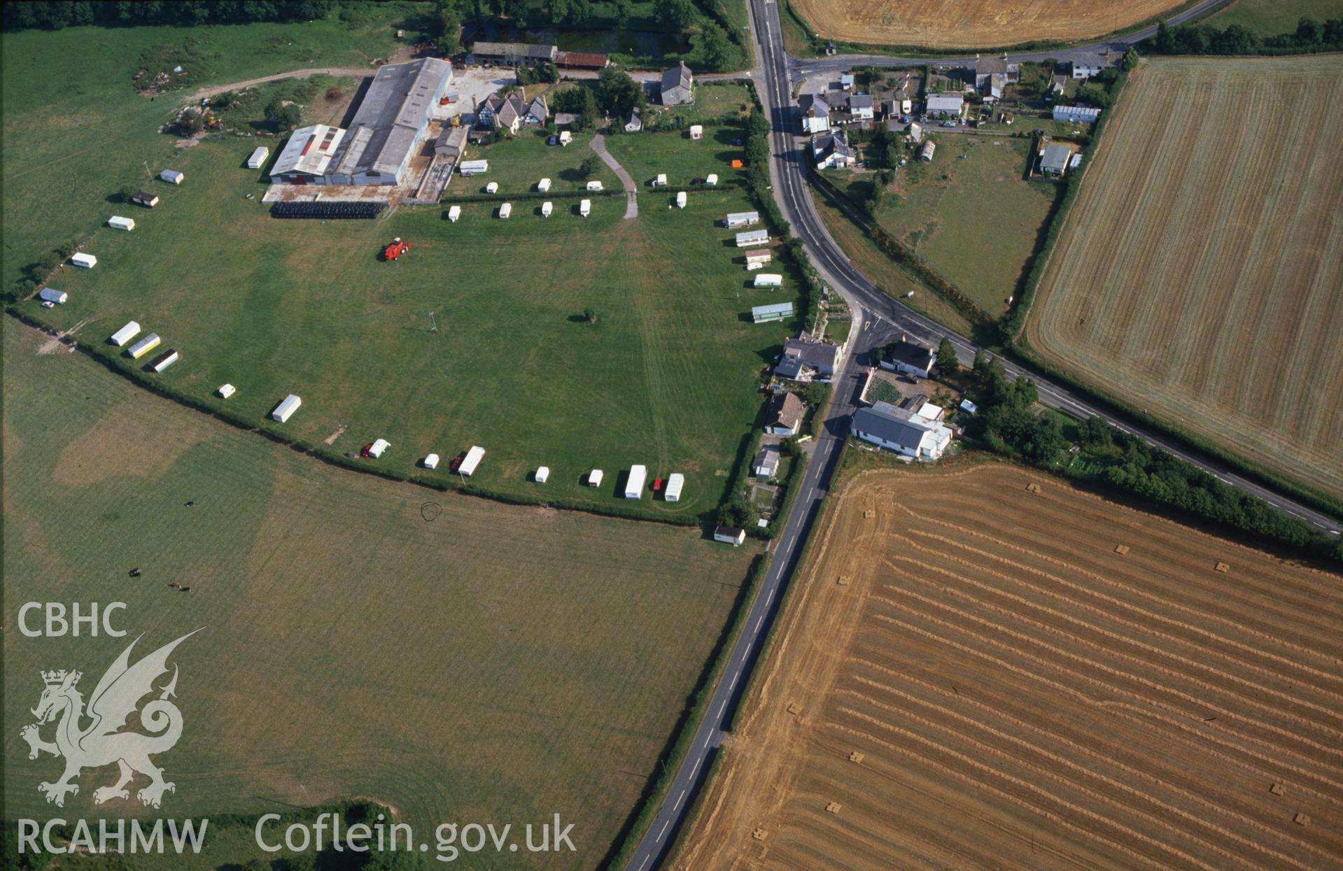 Slide of RCAHMW colour oblique aerial photograph of Walton Roman Marching Camps, taken by C.R. Musson, 3/8/1990.