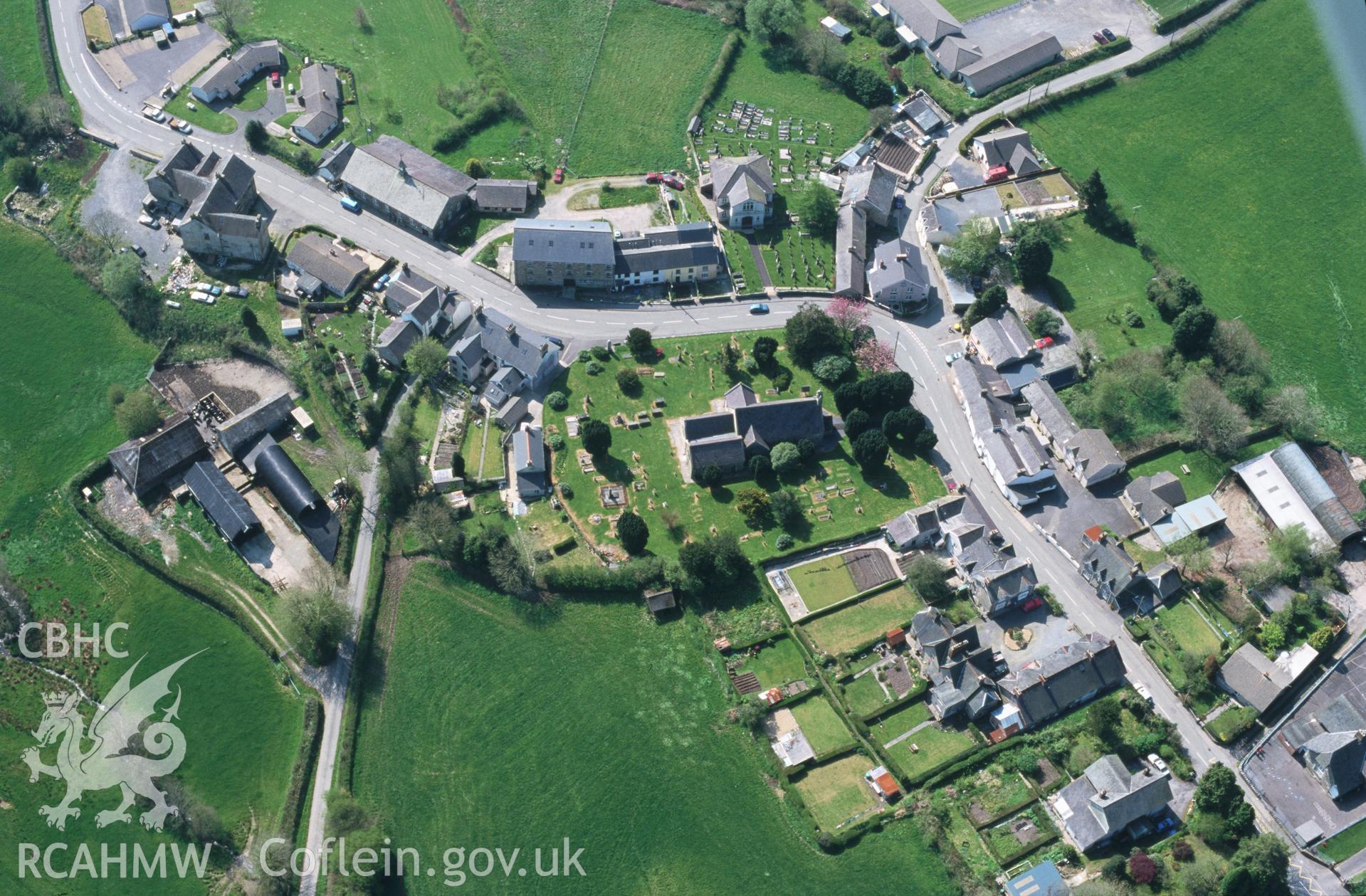 Slide of RCAHMW colour oblique aerial photograph of Llanboidy, taken by T.G. Driver, 2/5/2000.