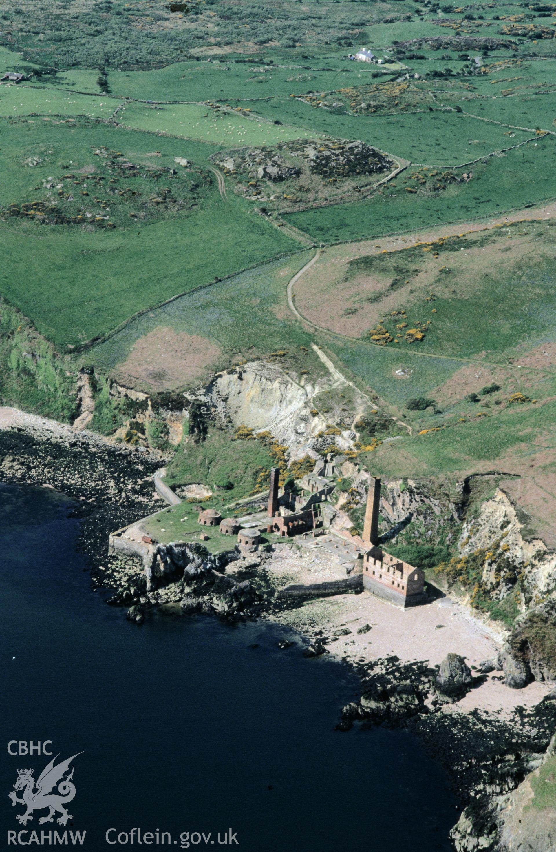 Slide of RCAHMW colour oblique aerial photograph of Porthwen Brickworks, taken by C.R. Musson, 30/5/1994.