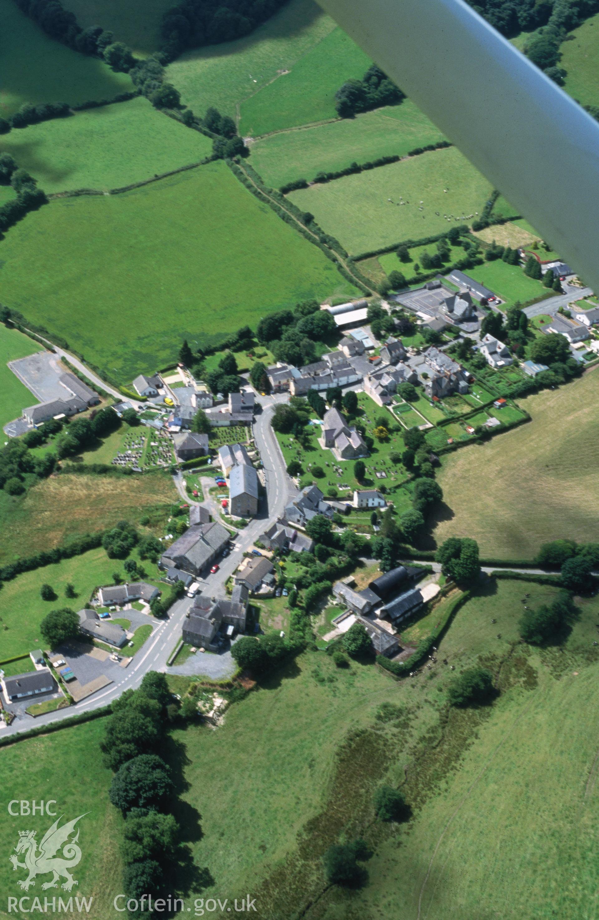 Slide of RCAHMW colour oblique aerial photograph of Llanboidy, taken by T.G. Driver, 19/7/2001.