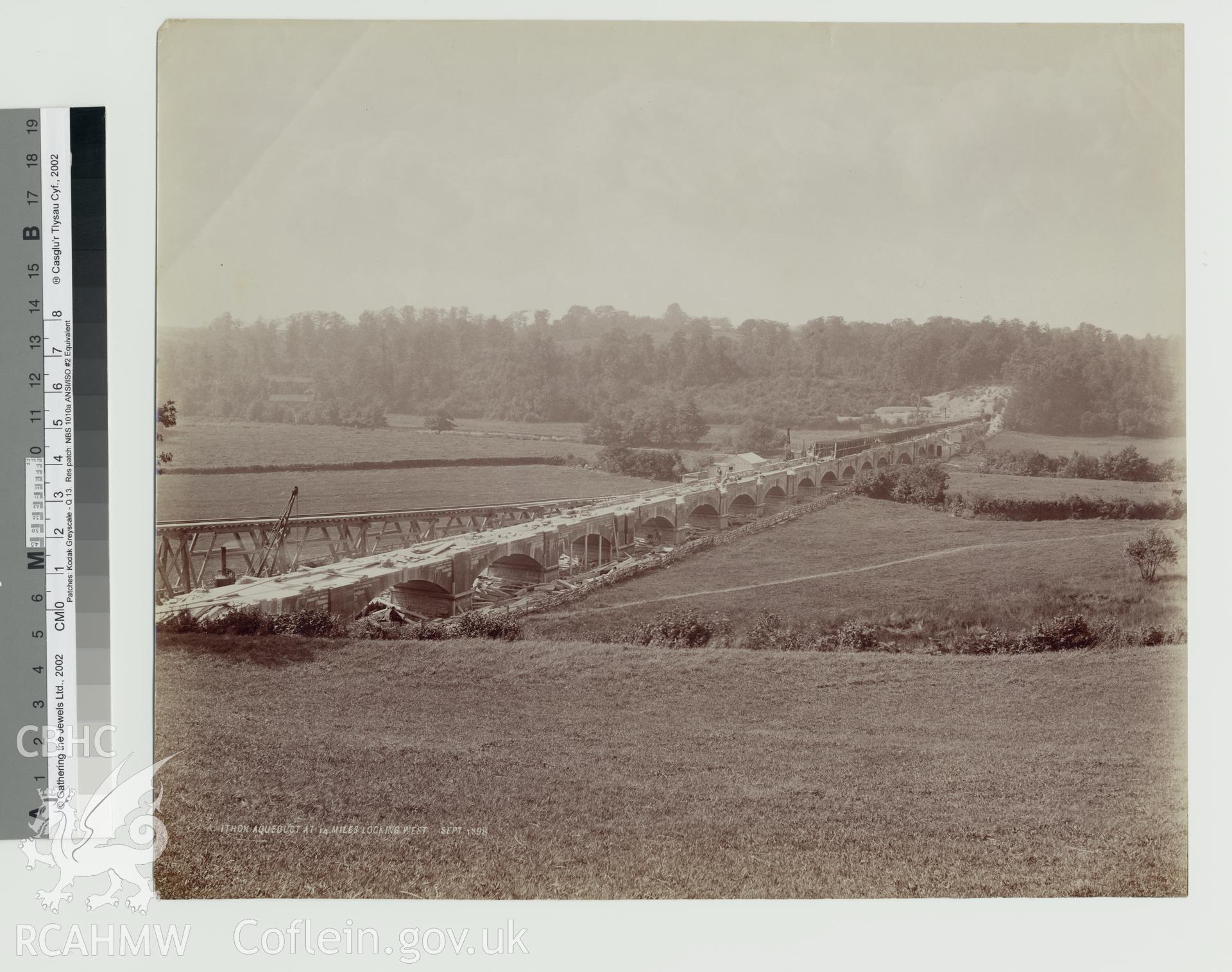 Black and white photograph of Ithon Aqueduct showing view looking West. Copy negative held.