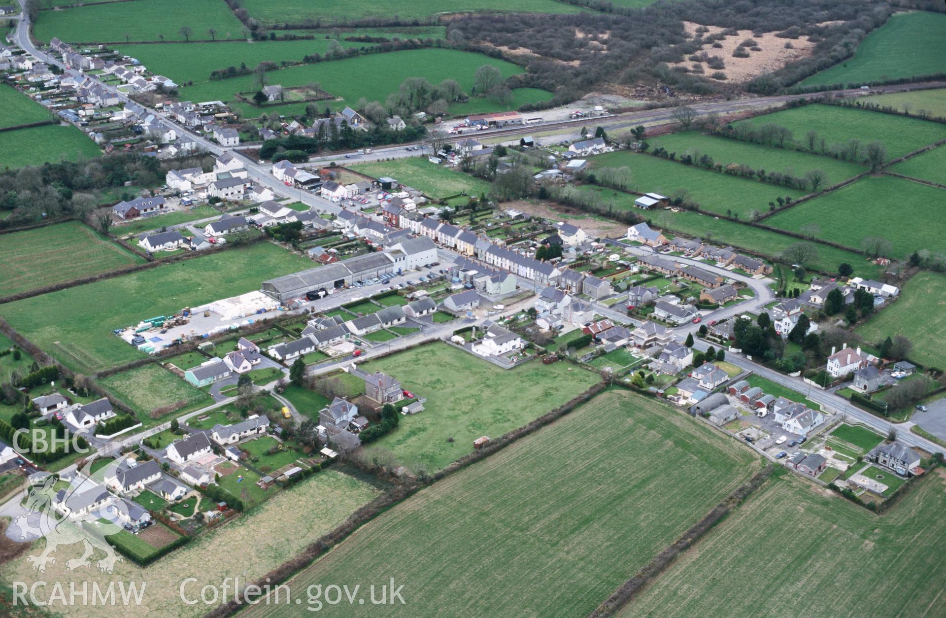 Slide of RCAHMW colour oblique aerial photograph of Clunderwen;clynderwen, taken by T.G. Driver, 15/3/2000.