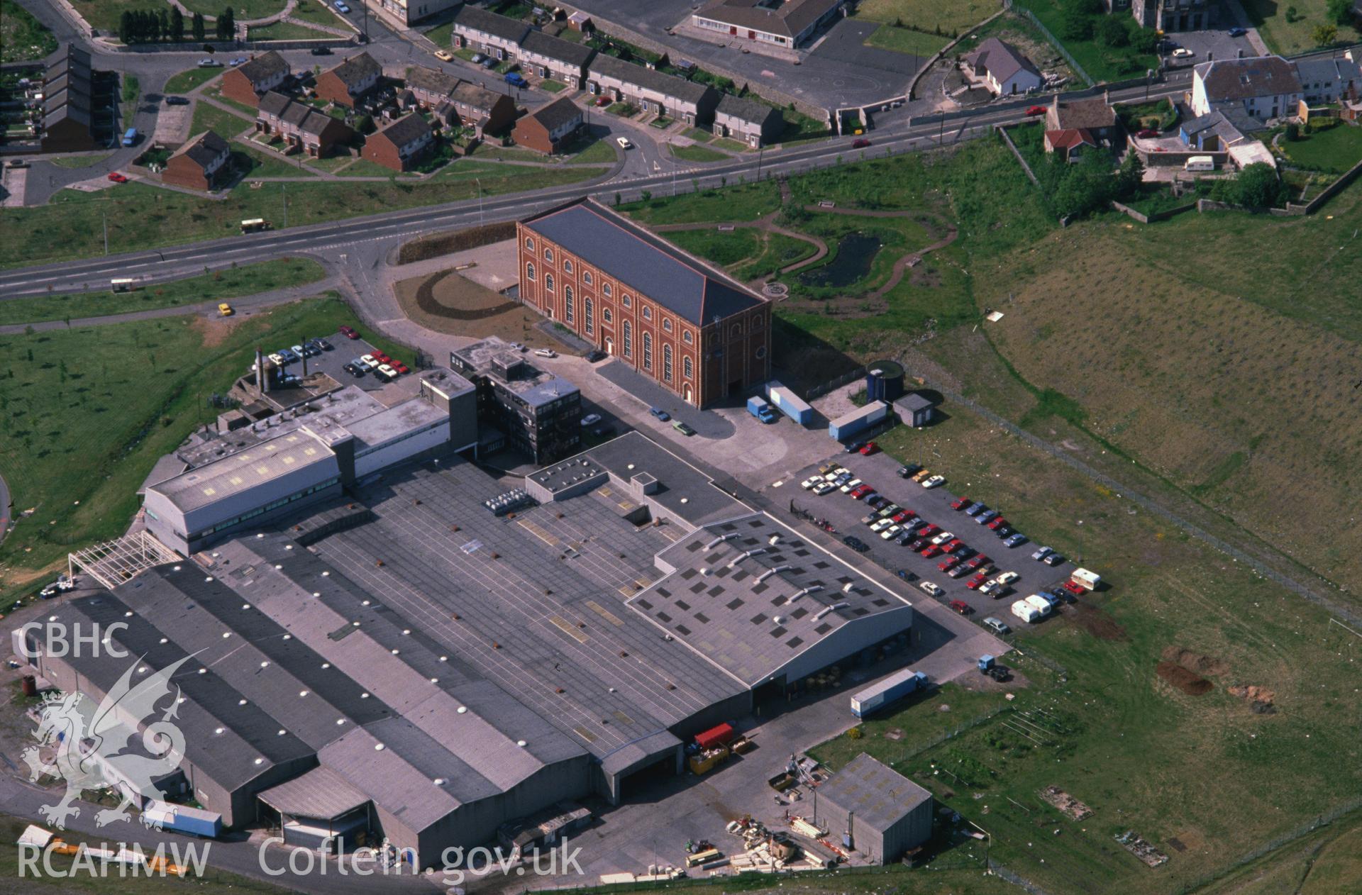 Slide of RCAHMW colour oblique aerial photograph of Dowlais area, taken by C.R. Musson, 24/5/1990.