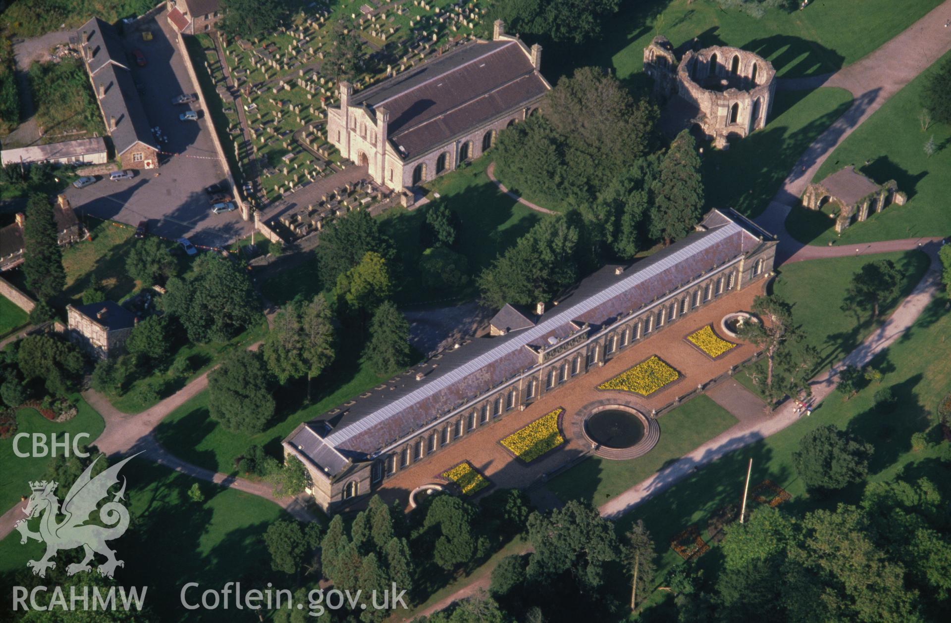 Slide of RCAHMW colour oblique aerial photograph of Margam Abbey Orangery, taken by C.R. Musson, 25/8/1991.