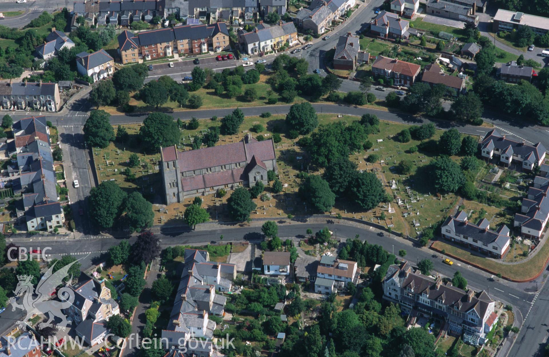 RCAHMW colour oblique aerial photograph of St Augustines Church, Penarth taken on 04/07/1995 by C.R. Musson