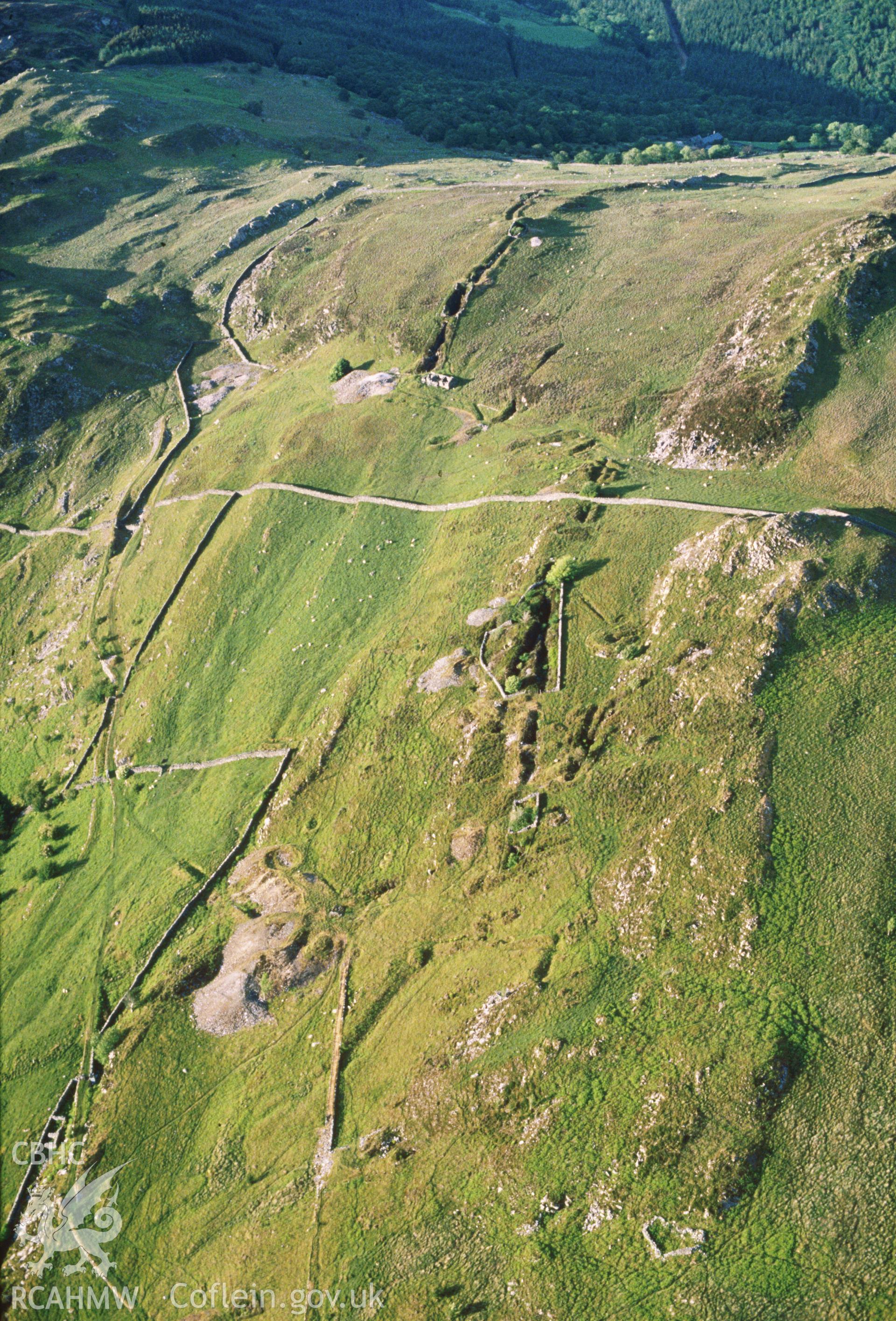 Slide of RCAHMW colour oblique aerial photograph of Clogau Gold Mine, taken by C.R. Musson, 7/6/1989.