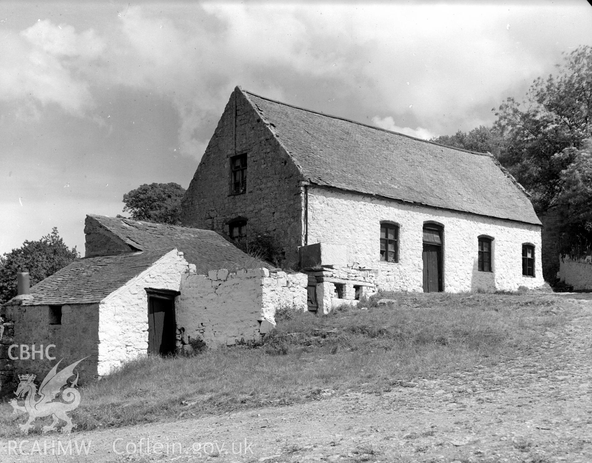 Black and white photographic survey of stables at Ty Mawr, Llysfaen, produced by George Bernard Mason as part of the National Buildings Record