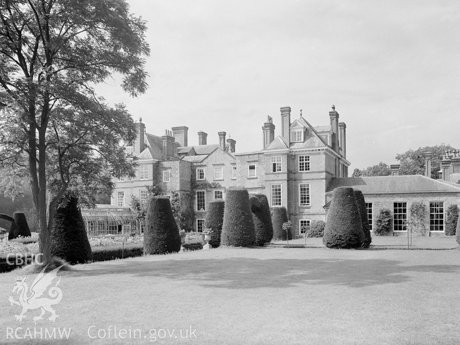 A photograph showing Bodrhyddan Hall and gardens.