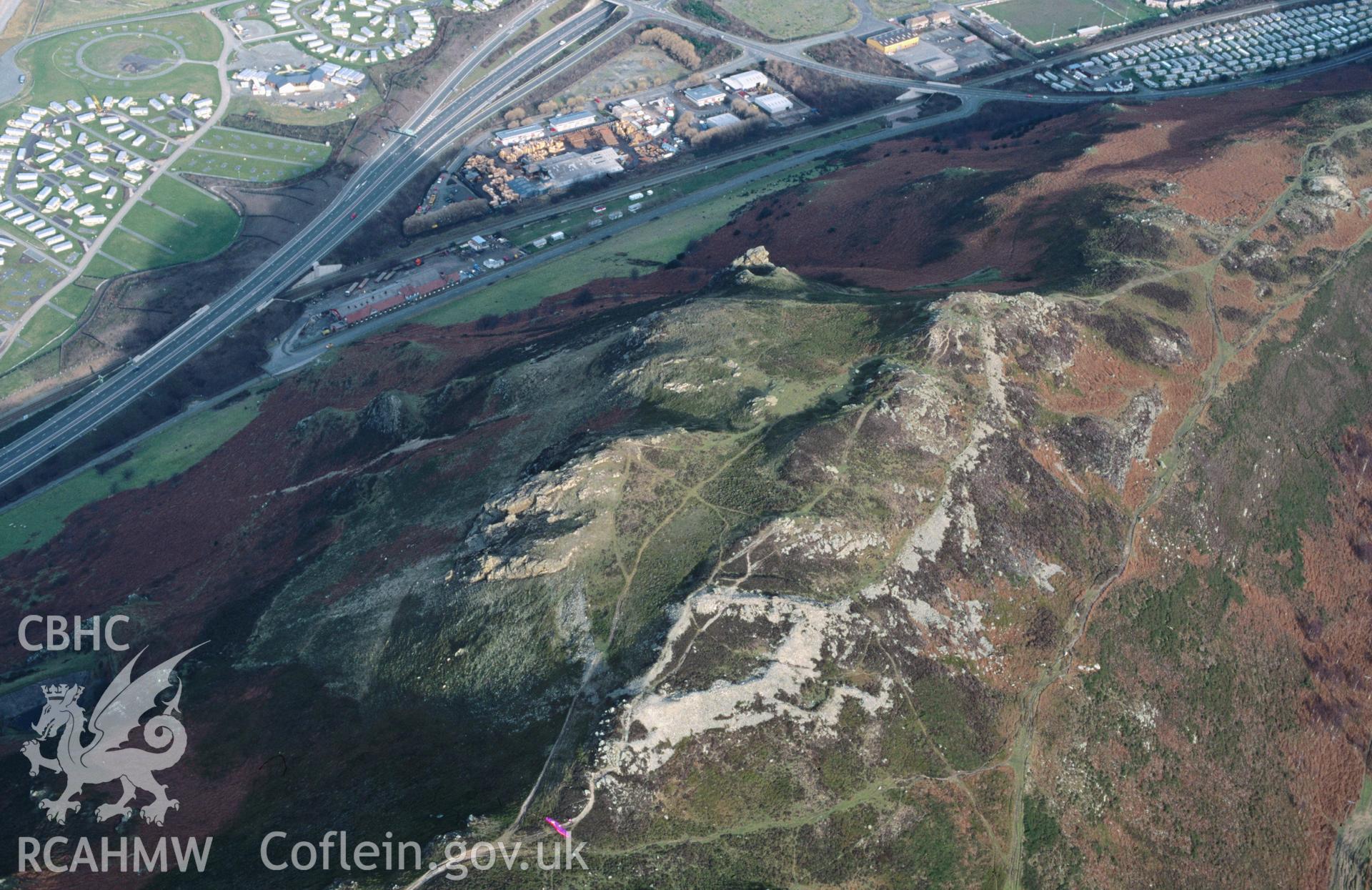 RCAHMW colour slide oblique aerial photograph of Castell Caer Lieion, Conwy, taken by C.R.Musson on the 14/02/1996