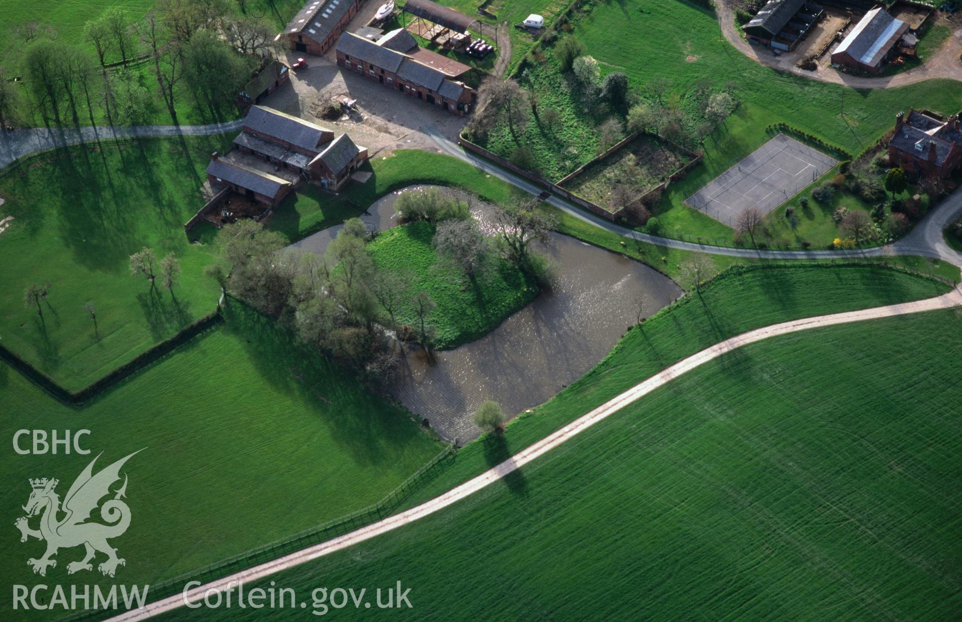 RCAHMW colour oblique aerial photograph of Bretton Hall Moat taken on 07/04/1995 by C.R. Musson