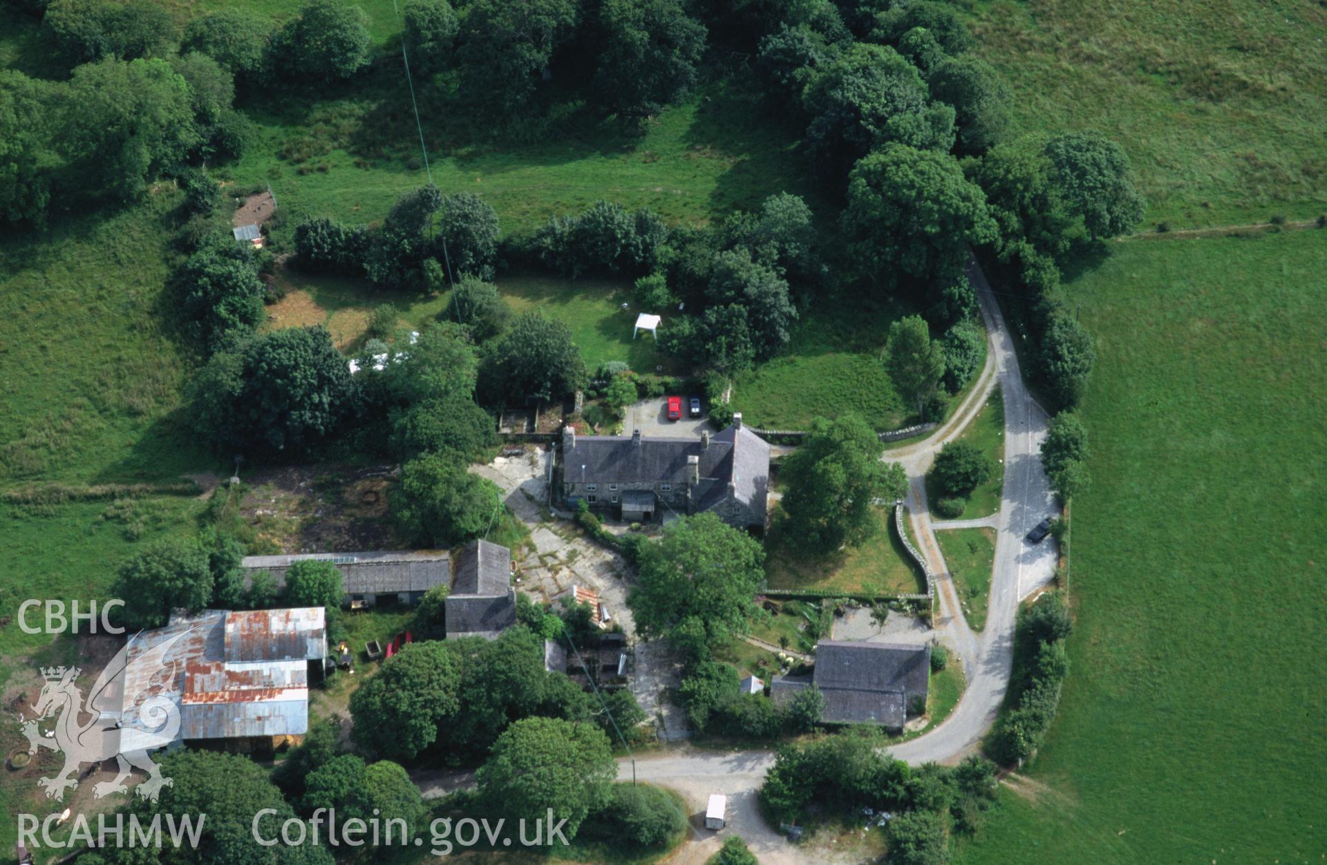 Slide of RCAHMW colour oblique aerial photograph of Penarth-fawr;pennardd, taken by C.R. Musson, 27/7/1996.