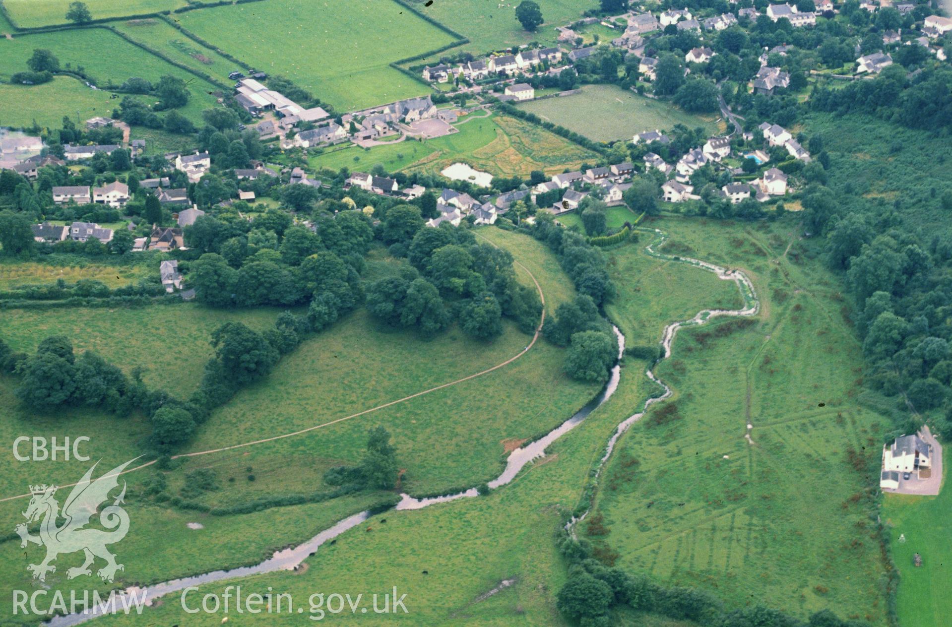 Slide of RCAHMW colour oblique aerial photograph of St Quintins Castle, taken by C.R. Musson, 3/8/1988.