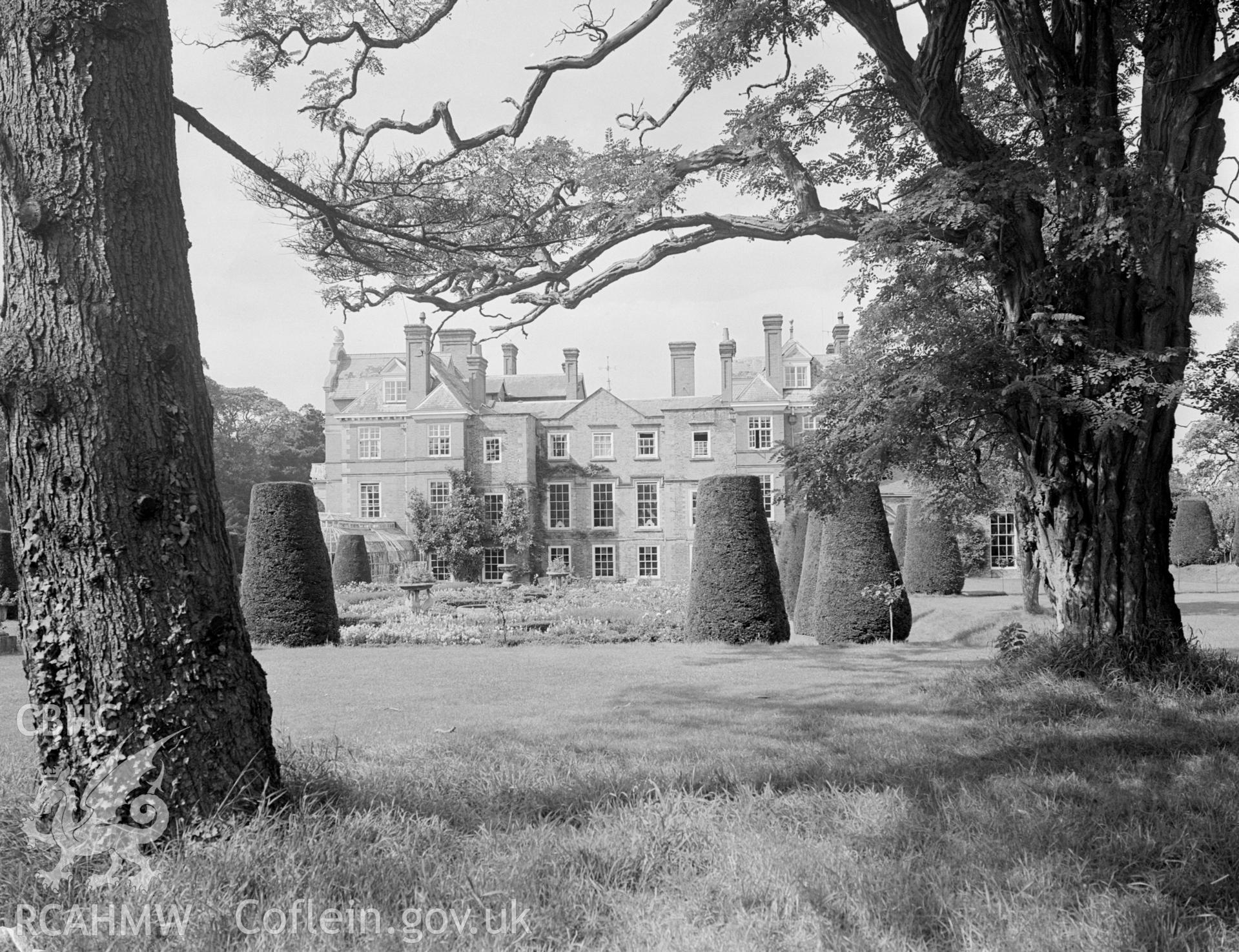 A view of Bodrhyddan Hall and gardens (from the south).