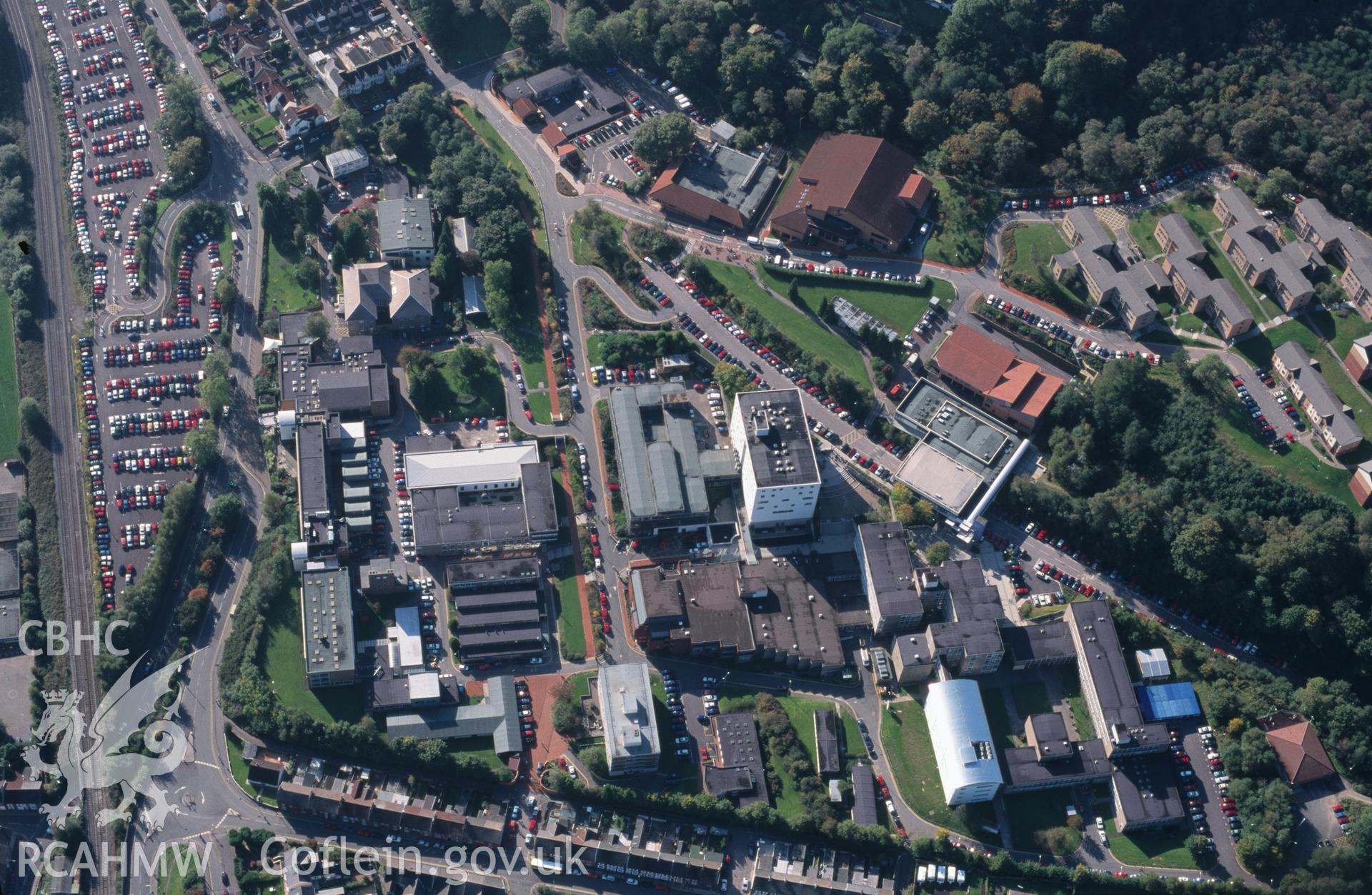 Slide of RCAHMW colour oblique aerial photograph of University Of Glamorgan, Pontypridd Campus, taken by T.G. Driver, 13/10/1999.