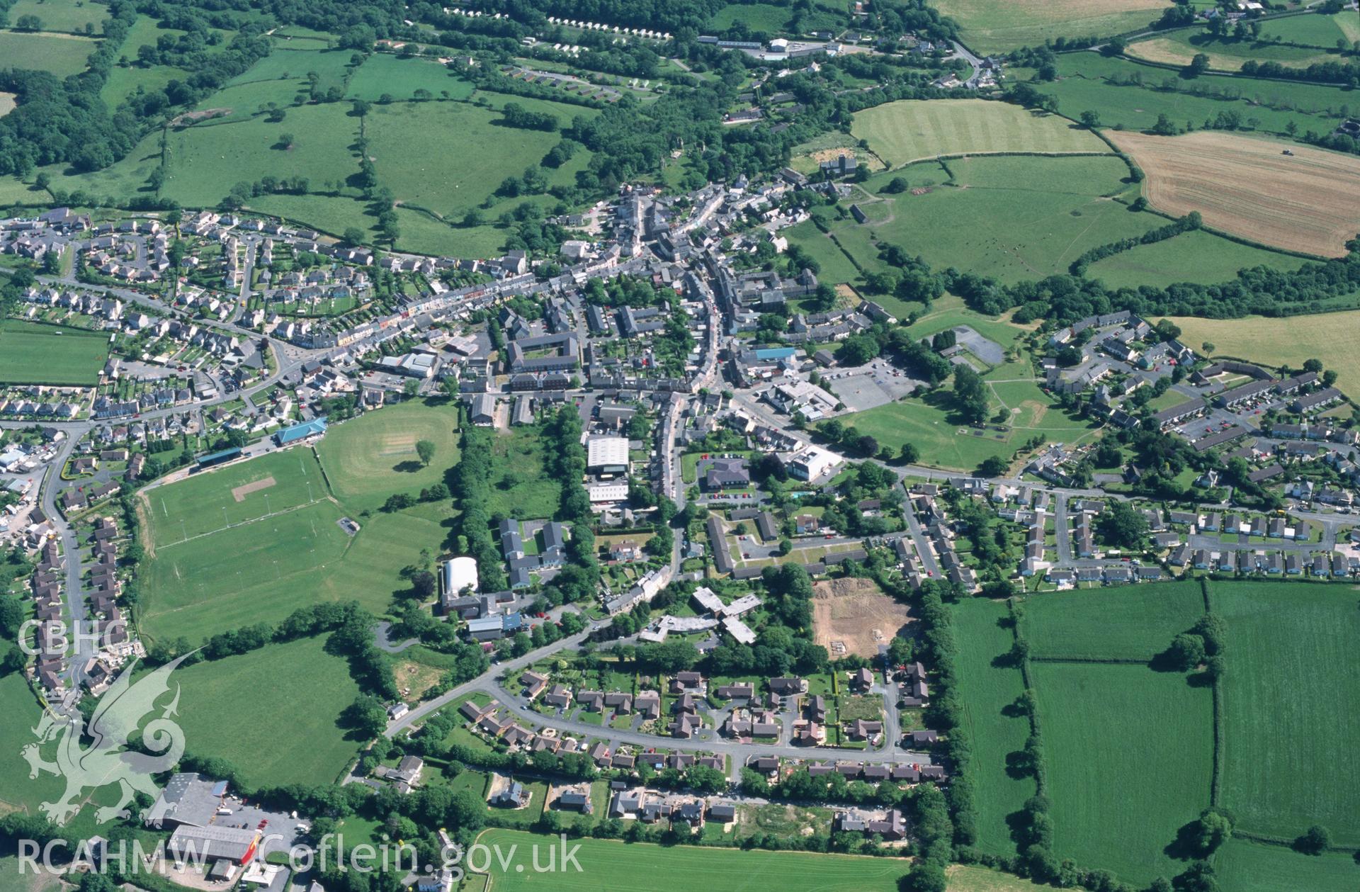 Slide of RCAHMW colour oblique aerial photograph of Narberth;arberth, taken by T.G. Driver, 21/6/2001.