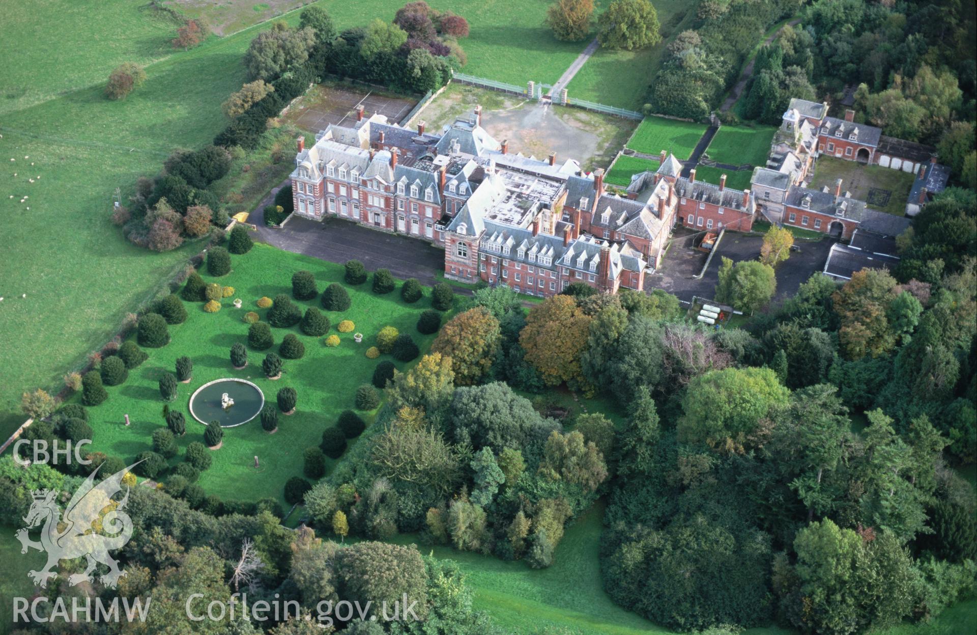 Slide of RCAHMW colour oblique aerial photograph of Kinmel Park;clarendon School ;kinmel Hall, taken by T.G. Driver, 17/10/2000.