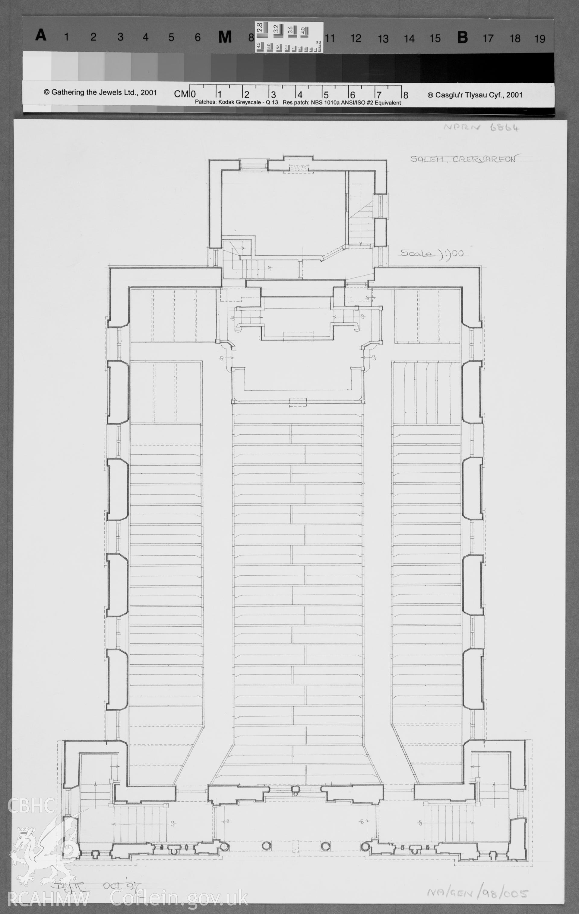 Salem Chapel, Caernarfon; Measured drawing by Dylan Roberts showing plan of chapel.