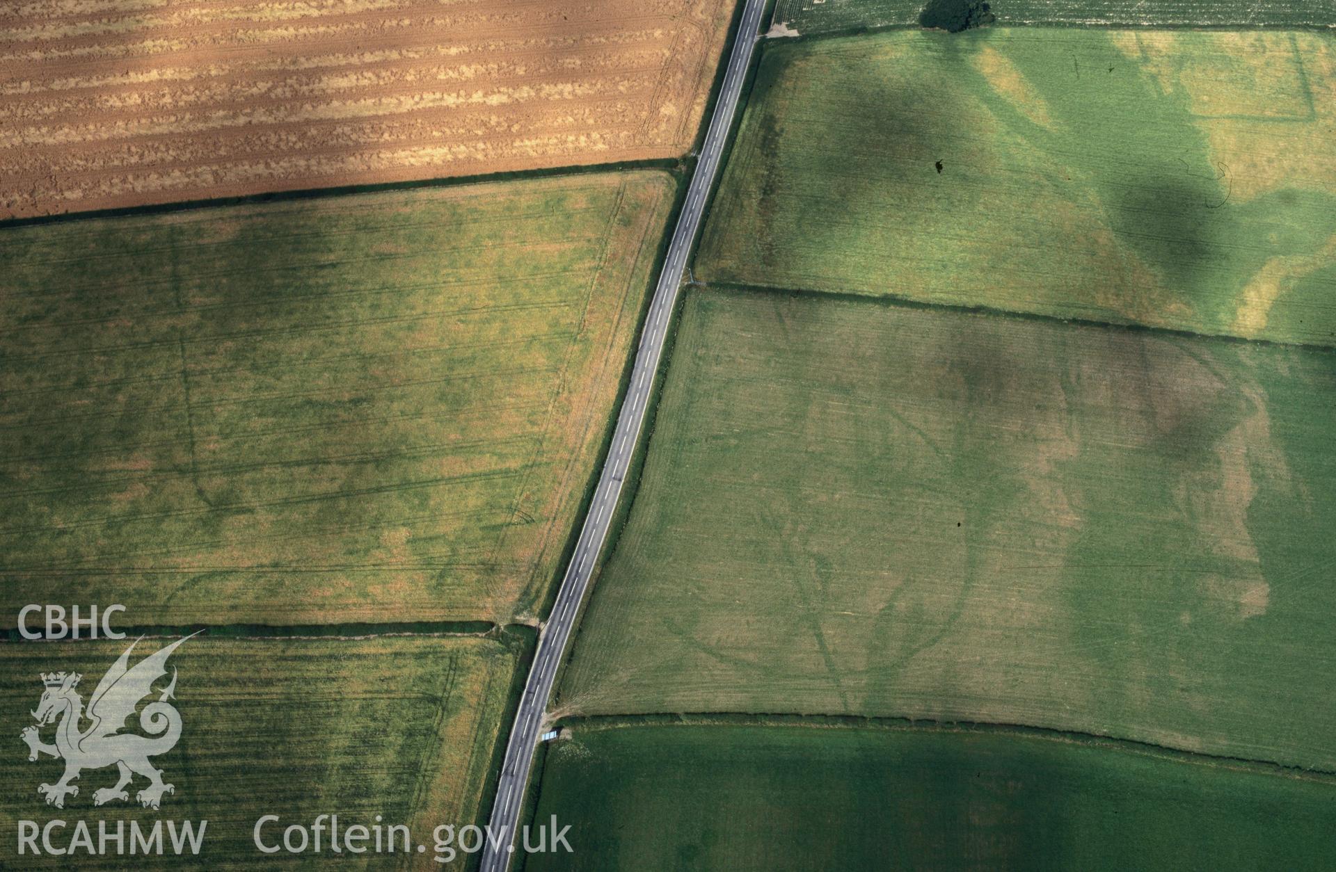 Slide of RCAHMW colour oblique aerial photograph of Walton Roman Marching Camps, taken by C.R. Musson, 24/7/1996.