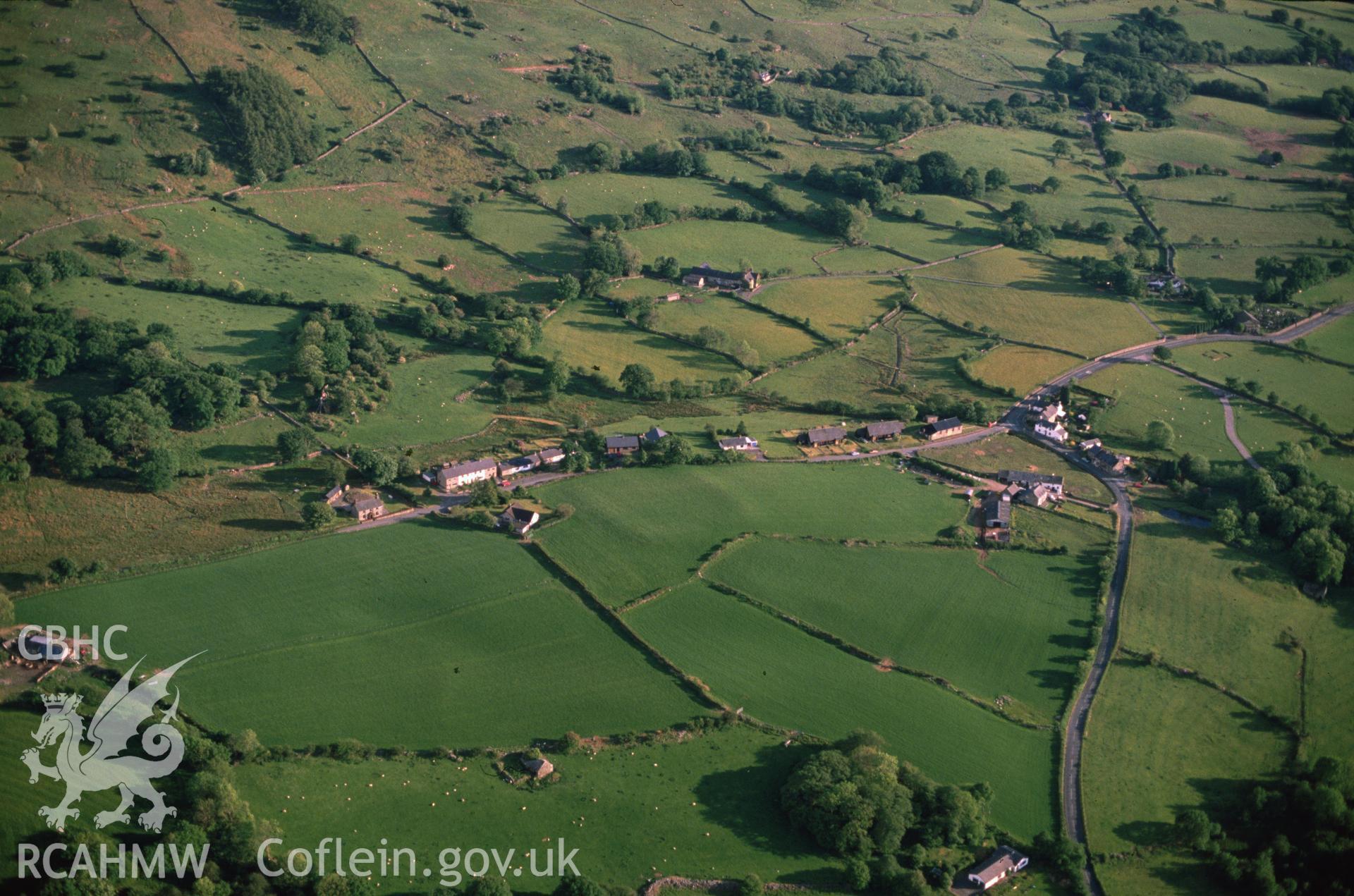 Slide of RCAHMW colour oblique aerial photograph of Brithdir, Roman Site, taken by C.R. Musson, 7/6/1989.