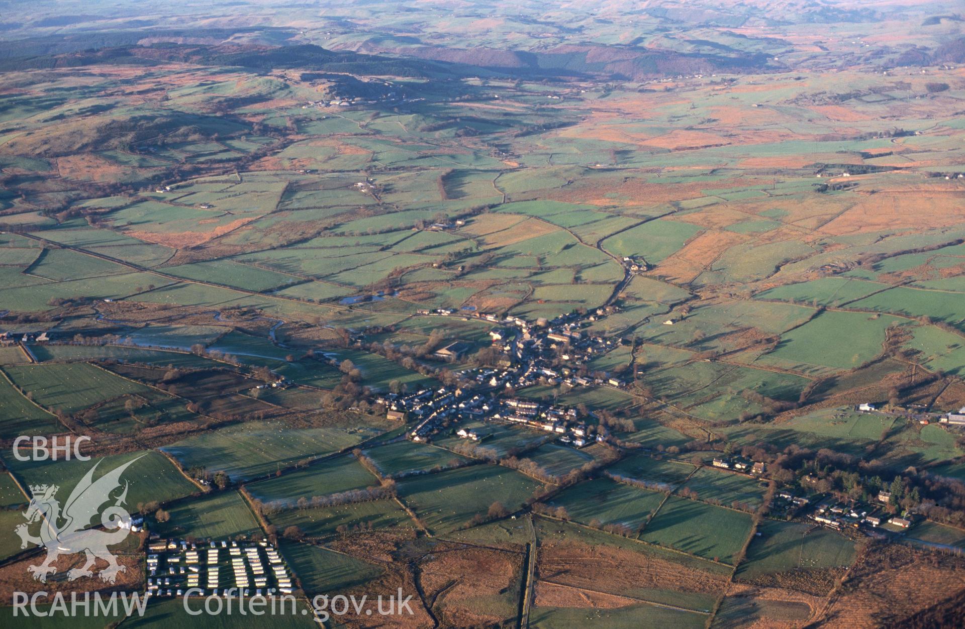 Slide of RCAHMW colour oblique aerial photograph of Pontrhydfendigaid, taken by T.G. Driver, 11/1/1999.