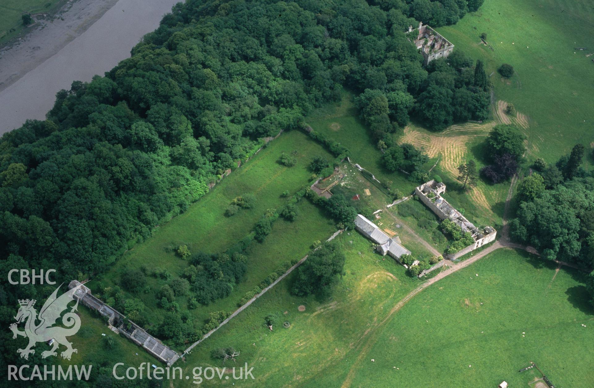 RCAHMW colour slide oblique aerial photograph of garden at Piercefield, St Arvans, taken by C.R.Musson on the 11/07/1996