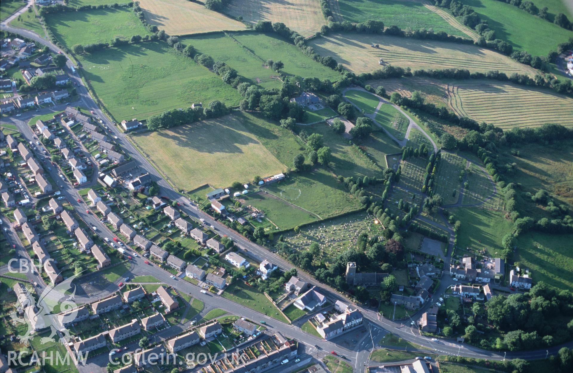 Slide of RCAHMW colour oblique aerial photograph of Gelligaer Roman Fort 1, taken by T.G. Driver, 26/7/1999.