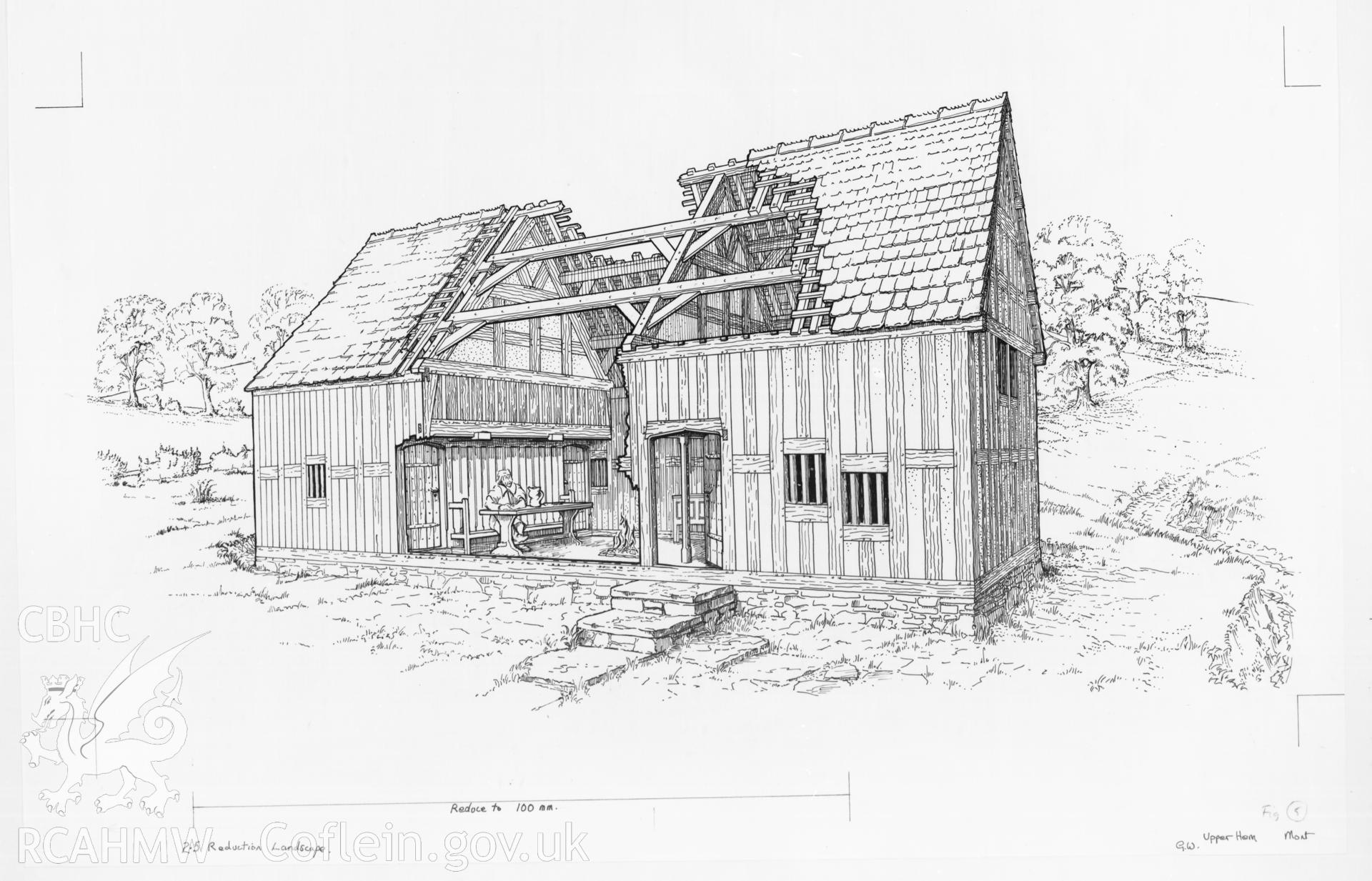 RCAHMW drawing  showing reconstruction of Upper Hem, Forden, published in Archaeologia Cambrensis, 1982.