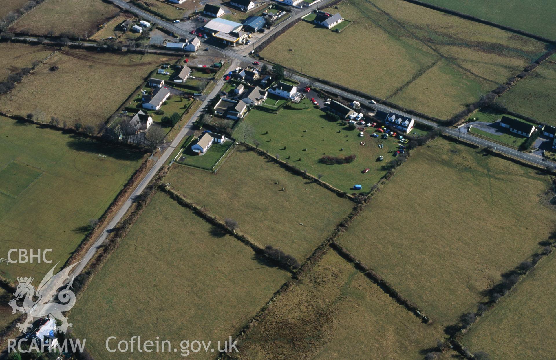 RCAHMW colour slide oblique aerial photograph of Meini Gwyr, Cilymaenllwyd, taken by C.R.Musson on the 27/02/1996