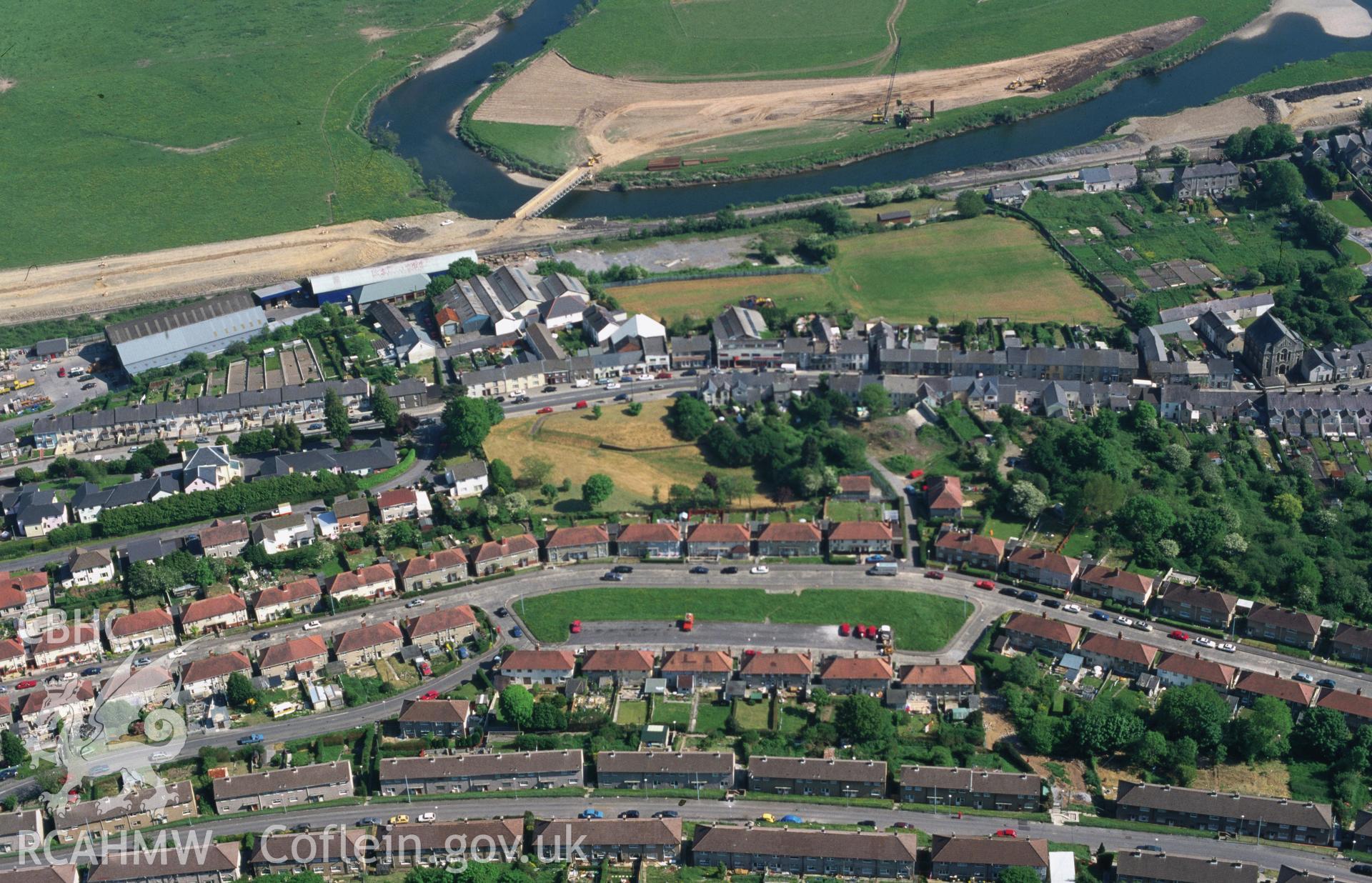 Slide of RCAHMW colour oblique aerial photograph of Carmarthen Roman Fort (part Of), taken by T.G. Driver, 18/5/1998.