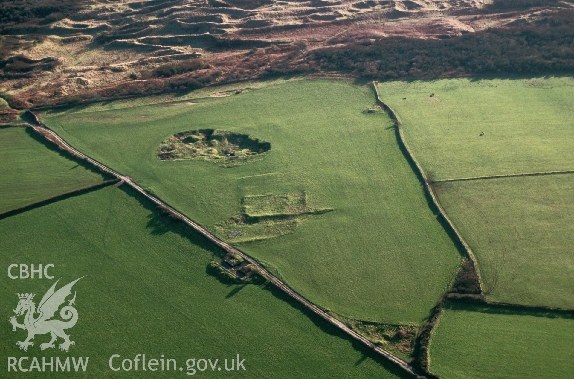 Slide of RCAHMW colour oblique aerial photograph of Cae Summerhouse, taken by C.R. Musson, 6/2/1988.