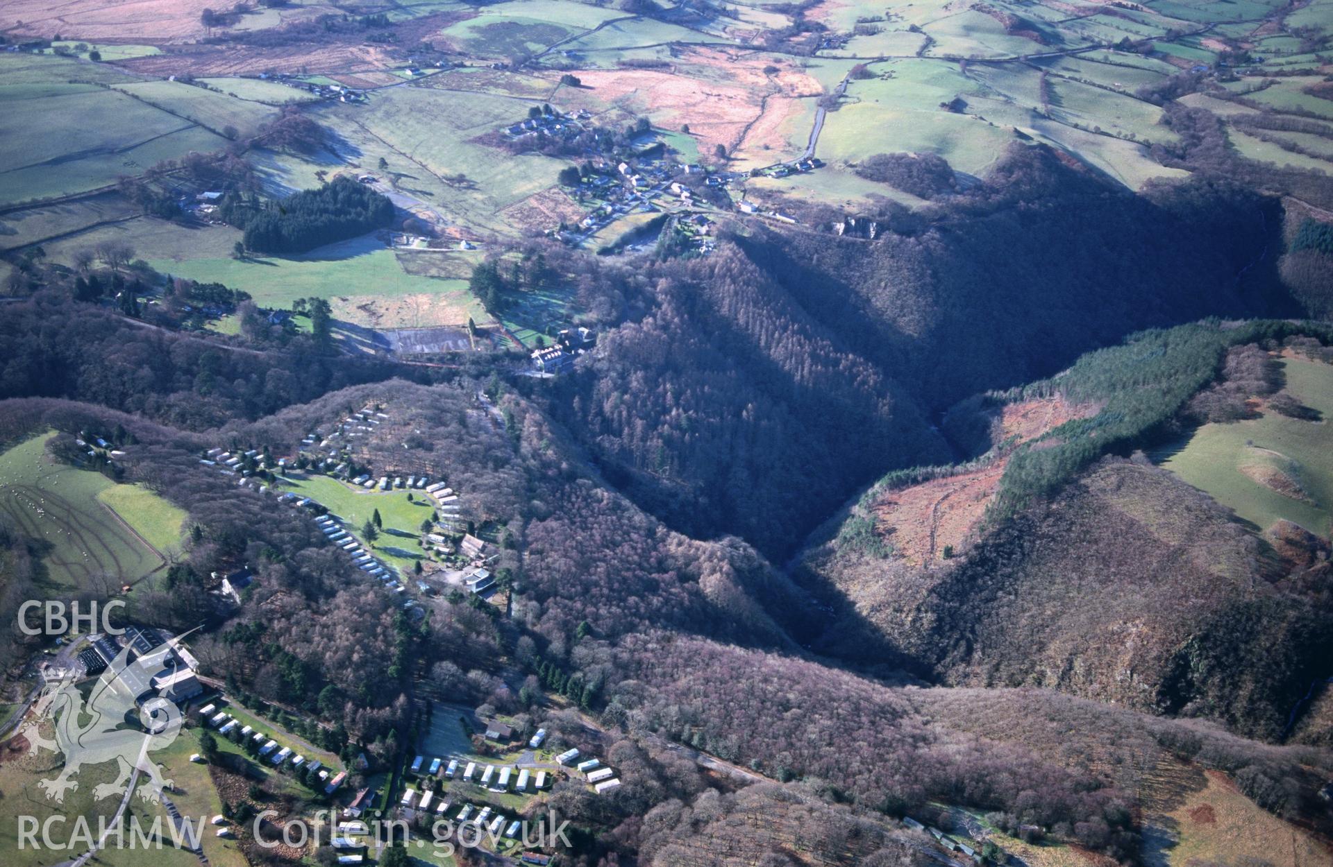 Slide of RCAHMW colour oblique aerial photograph of Devils Bridge, taken by T.G. Driver, 9/2/2001.