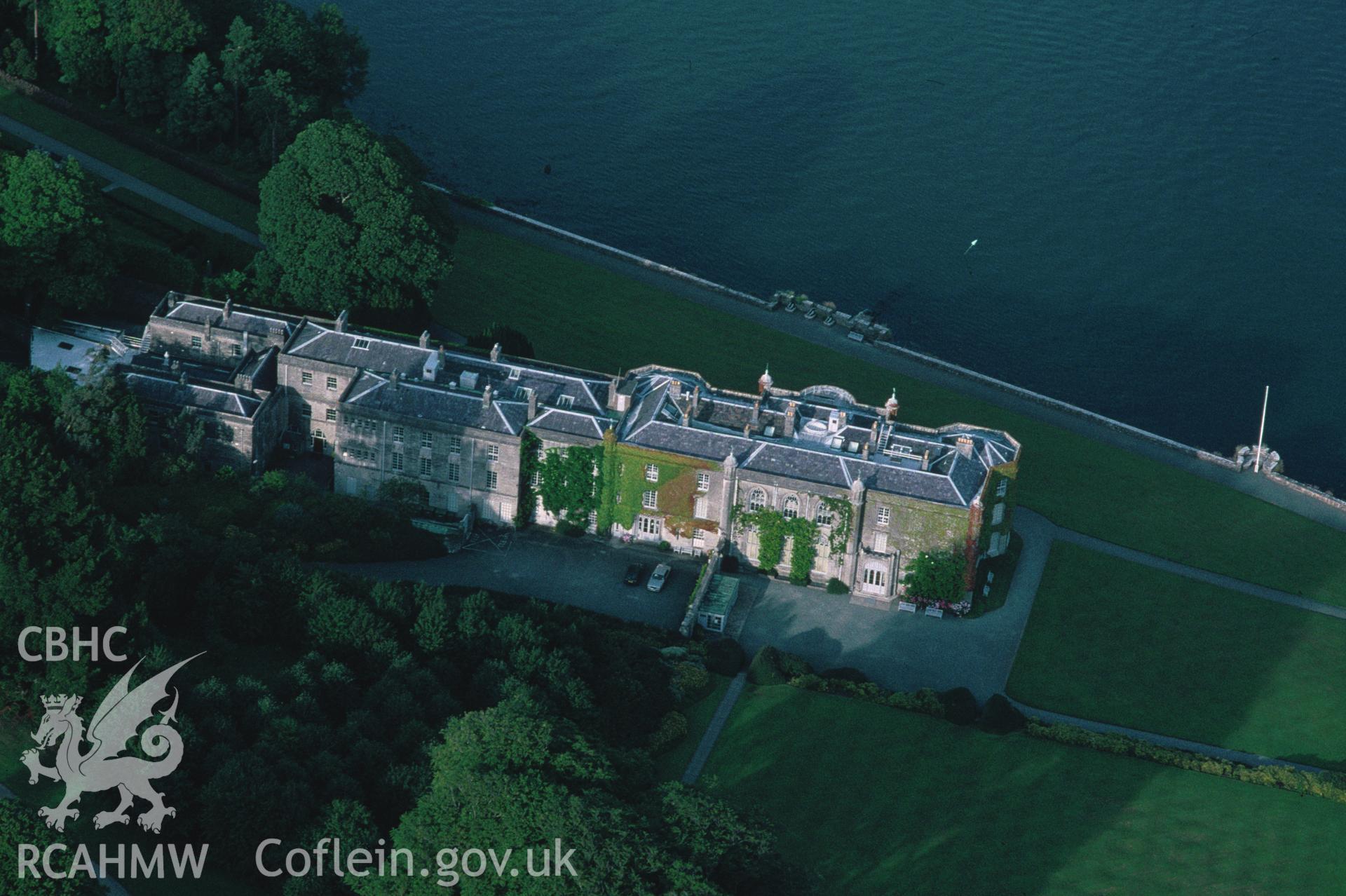 Slide of RCAHMW colour oblique aerial photograph of Plas Newydd, taken by C.R. Musson, 27/7/1996.