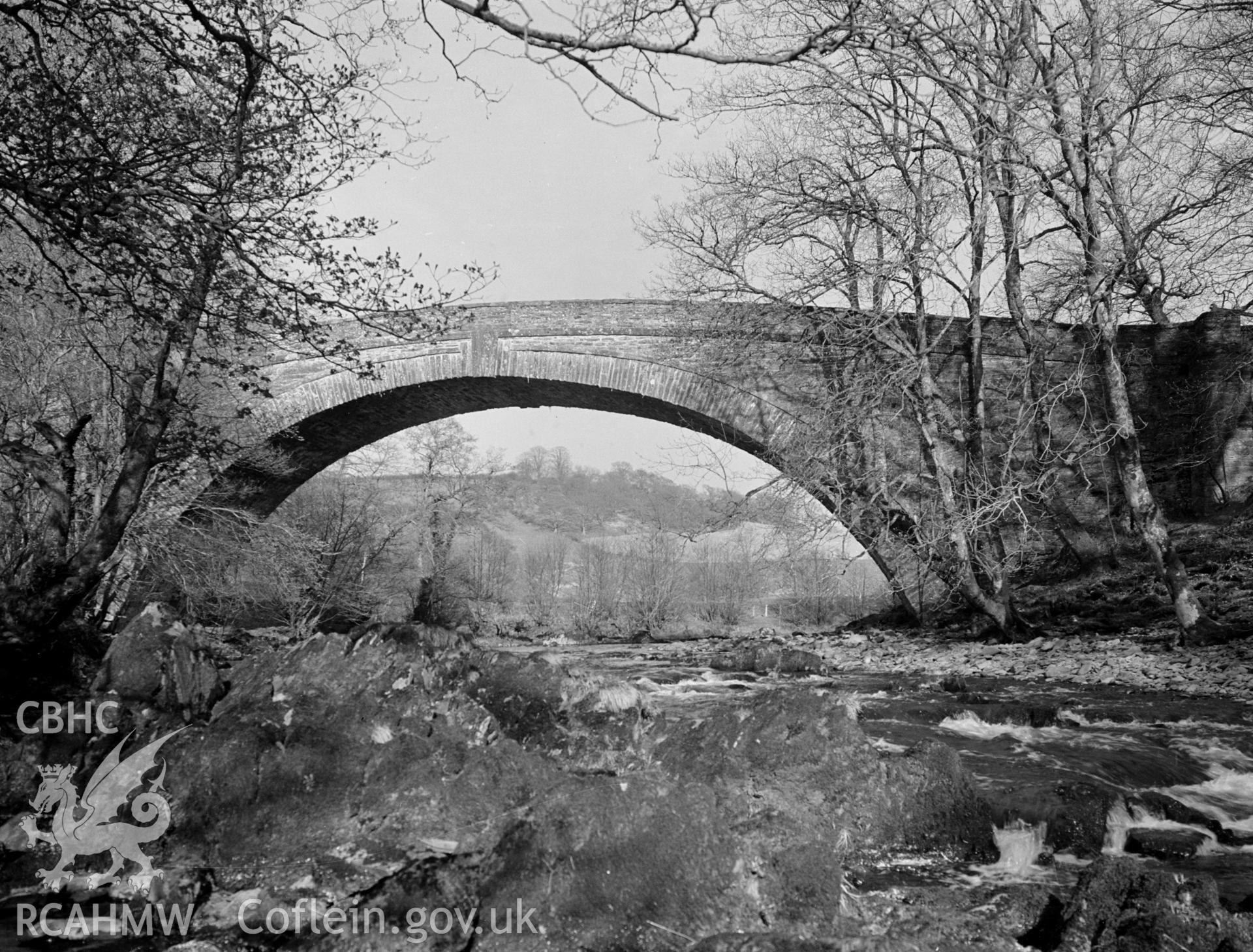 Black and white photographic survey of Pont Rhyd Llanfair, Bro Machno, produced by George Bernard Mason as part of the National Buildings Record