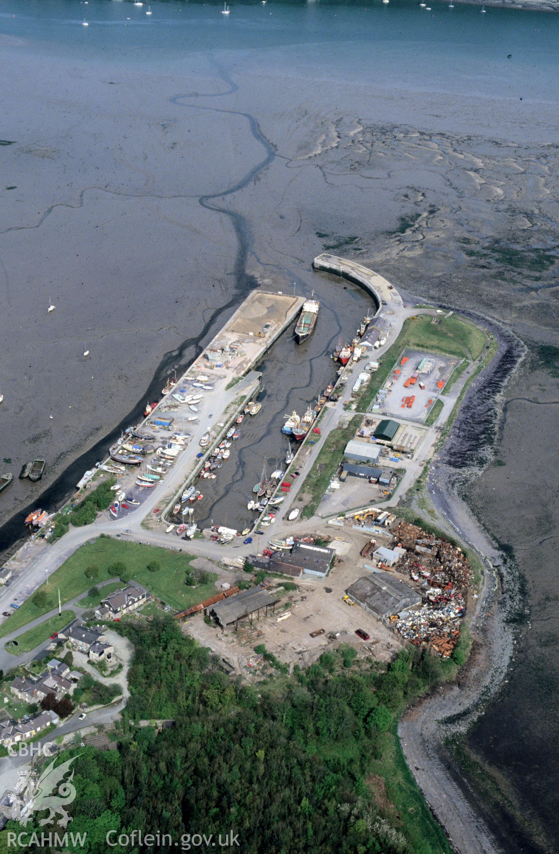 RCAHMW colour slide oblique aerial photograph of Porth Penrhyn, Llandygai, taken by C.R. Musson, 01/05/94